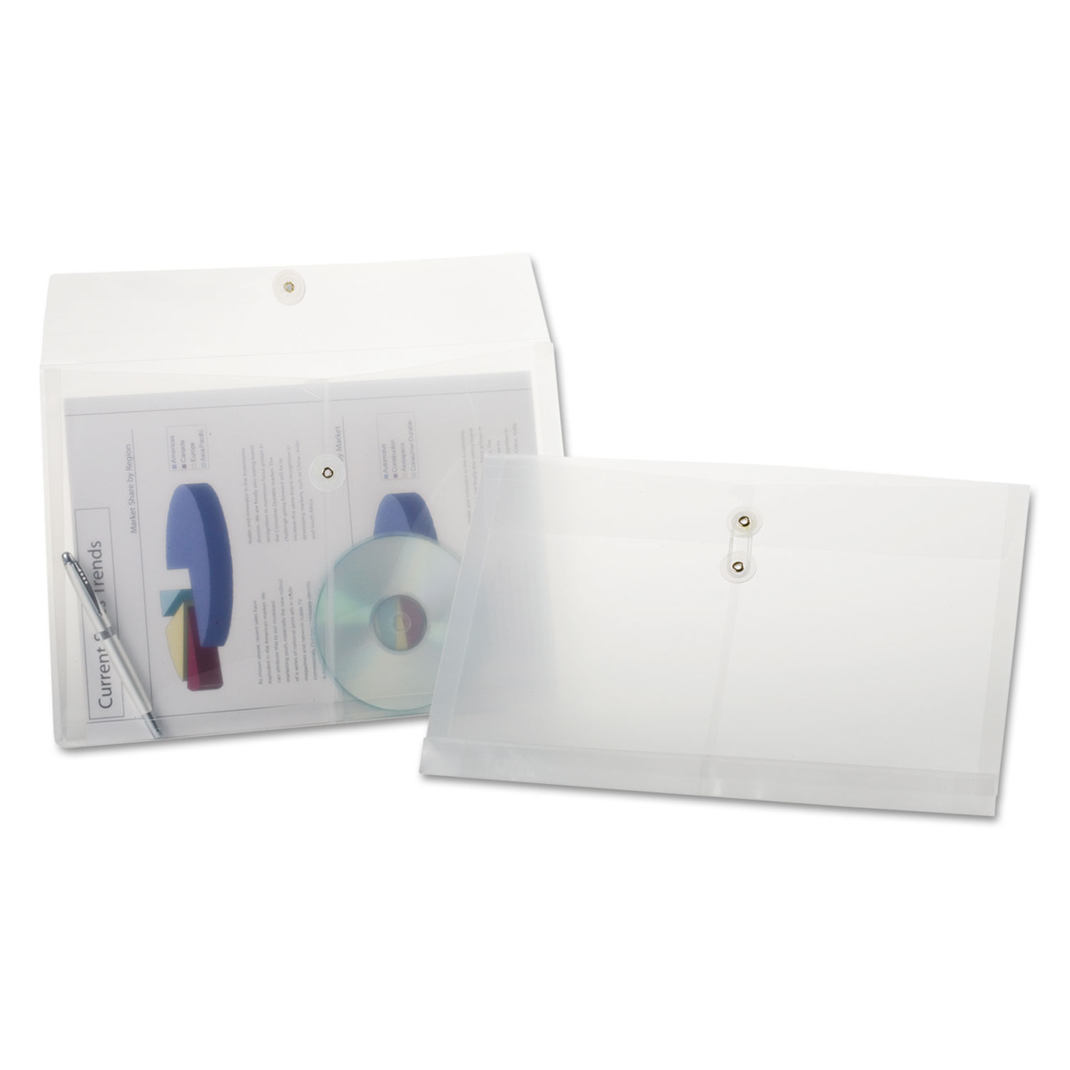 Expandable Poly String & Button Booklet Envelope, Clear, 8 1/2 x 14, 3/Pack