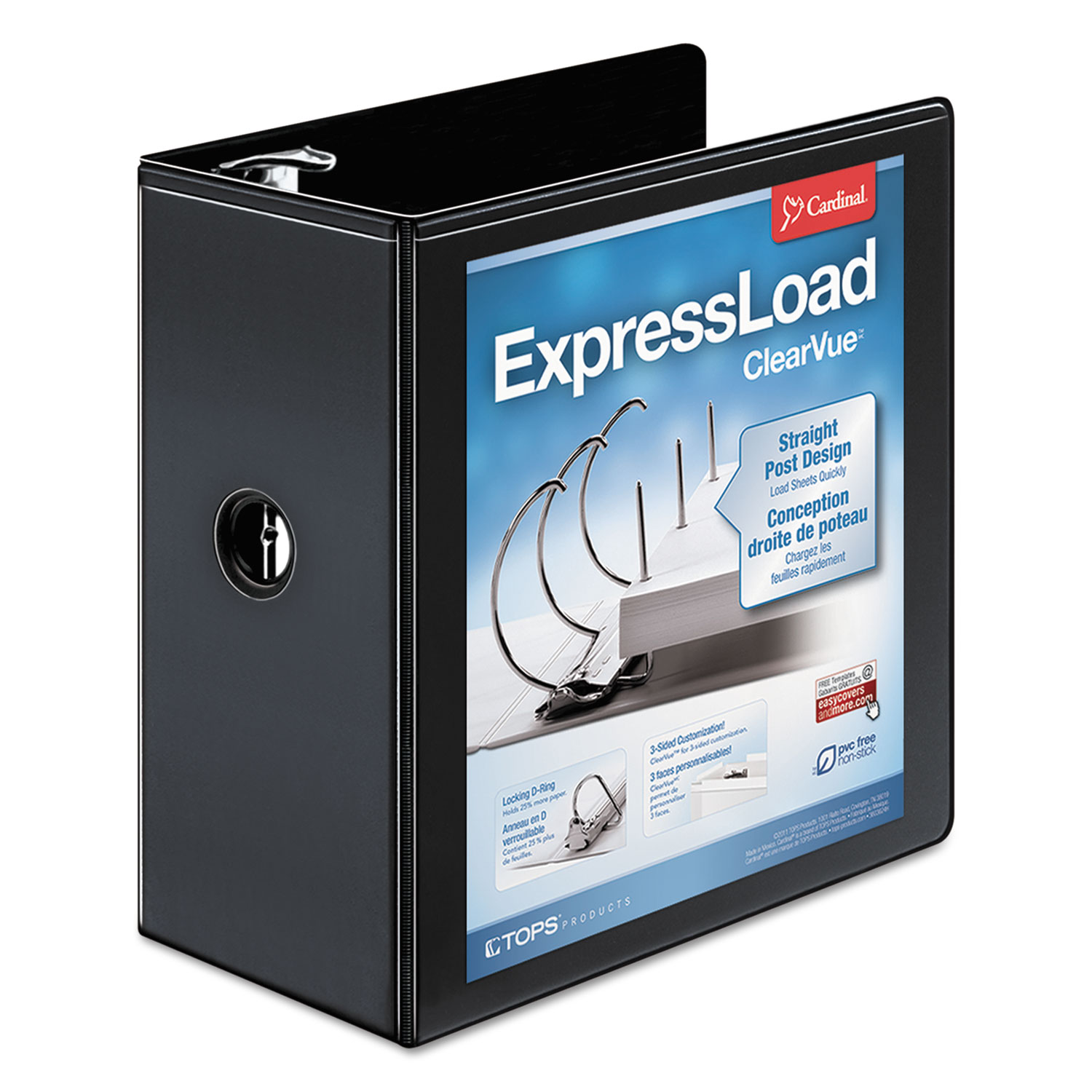 ExpressLoad ClearVue Locking D-Ring Binder, 5 Cap, 11 x 8 1/2, Black