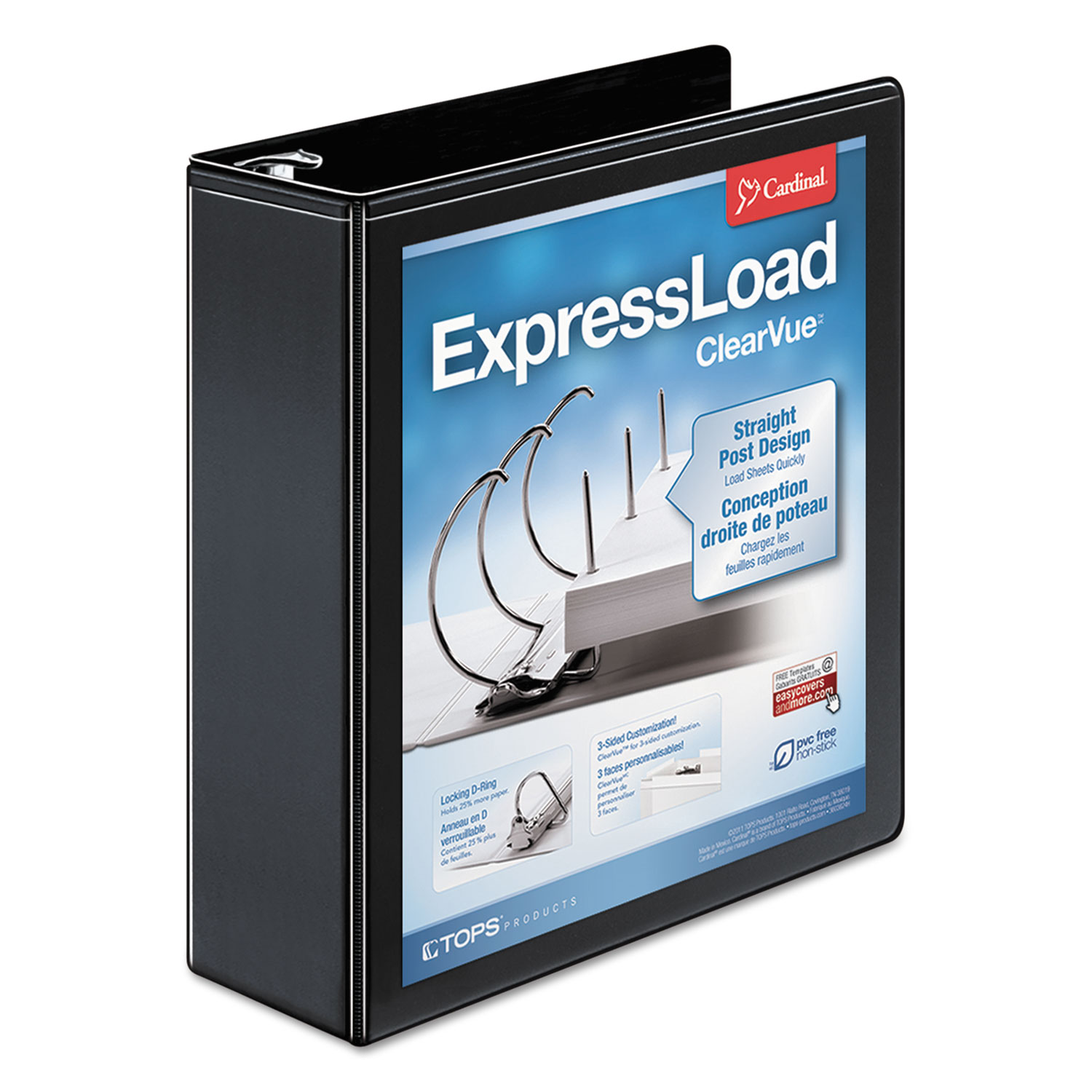 ExpressLoad ClearVue Locking D-Ring Binder, 3 Cap, 11 x 8 1/2, Black