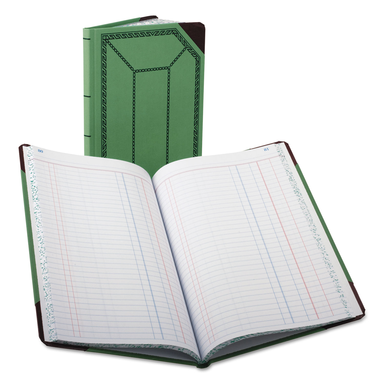 Record/Account Book, Journal Rule, Green/Red, 150 Pages, 12 1/2 x 7 5/8 ...