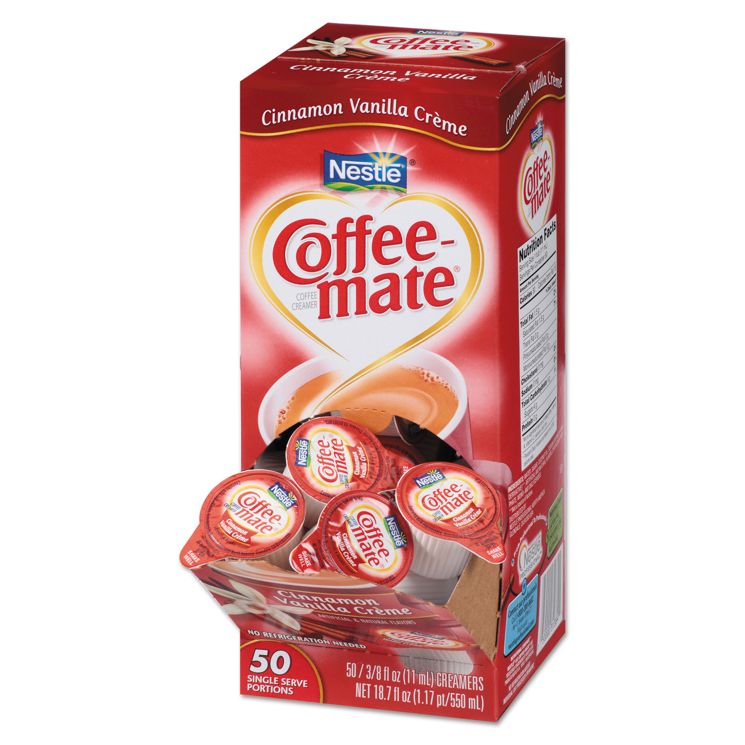 Liquid Coffee Creamer, Cinnamon Vanilla, 0.375 oz Mini Cups, 50/Box