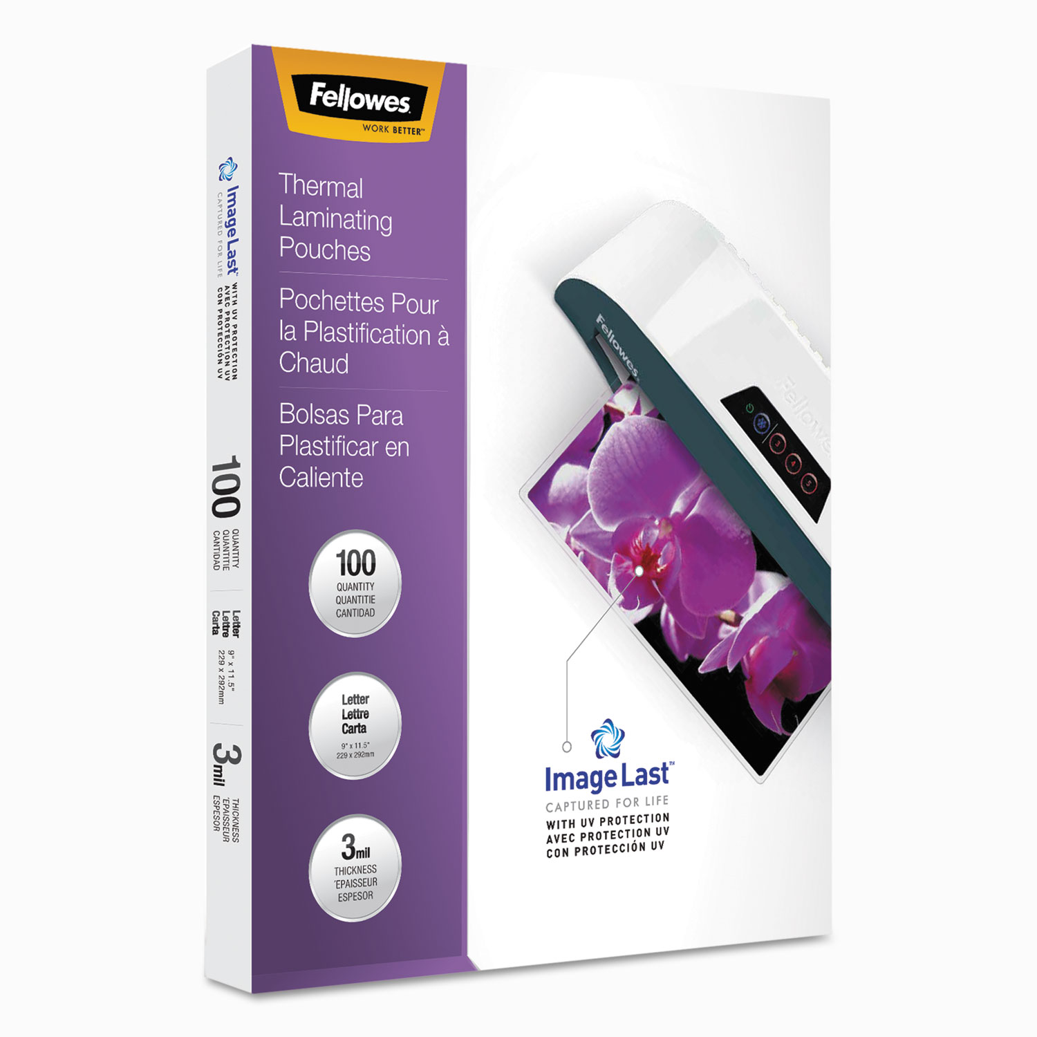  Fellowes 52454 ImageLast Laminating Pouches with UV Protection, 3 mil, 9 x 11.5, Clear, 100/Pack (FEL52454) 