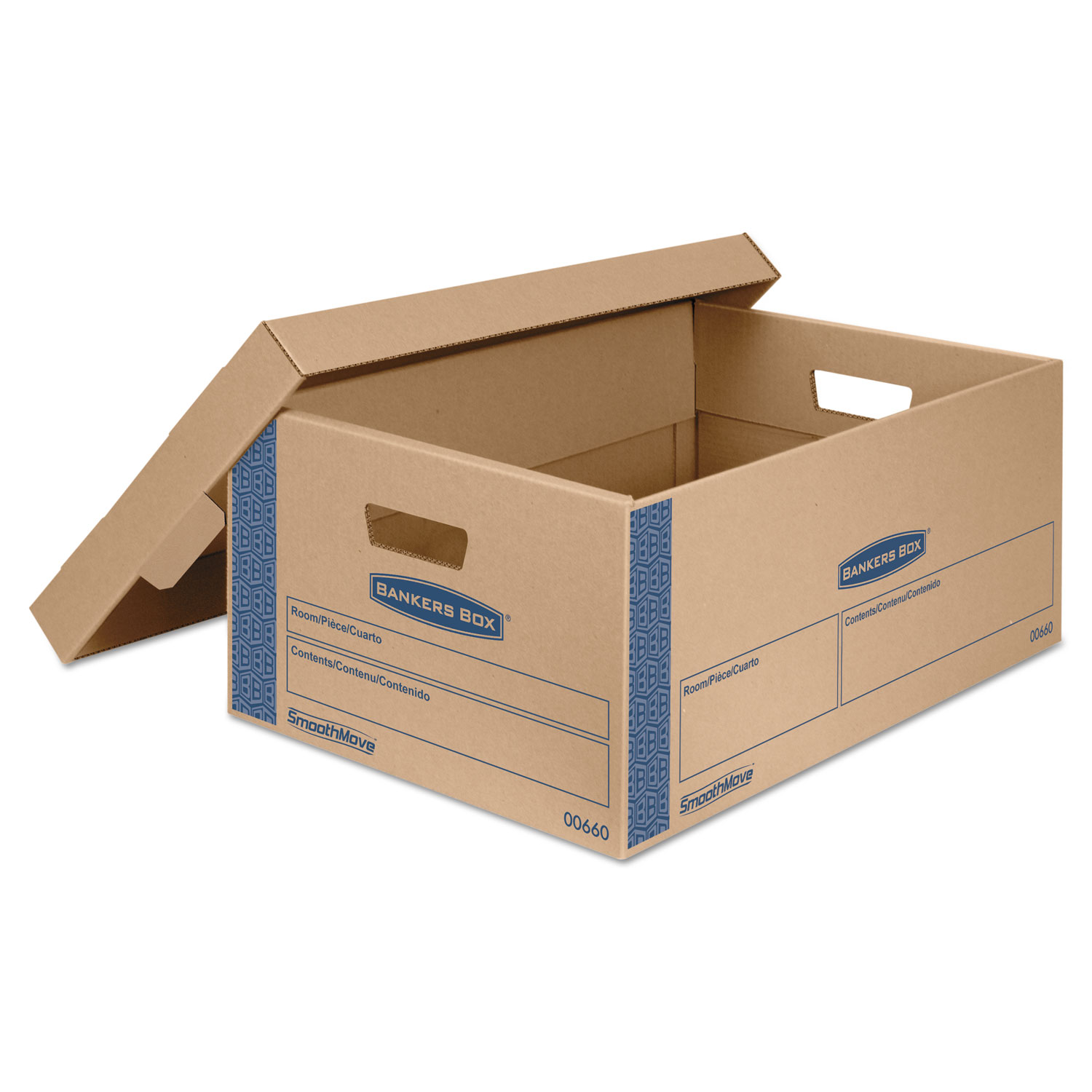  Bankers Box 0066001 SmoothMove Prime Moving & Storage Boxes, Large, Half Slotted Container (HSC), 24 x 15 x 10, Brown Kraft/Blue, 8/Carton (FEL0066001) 
