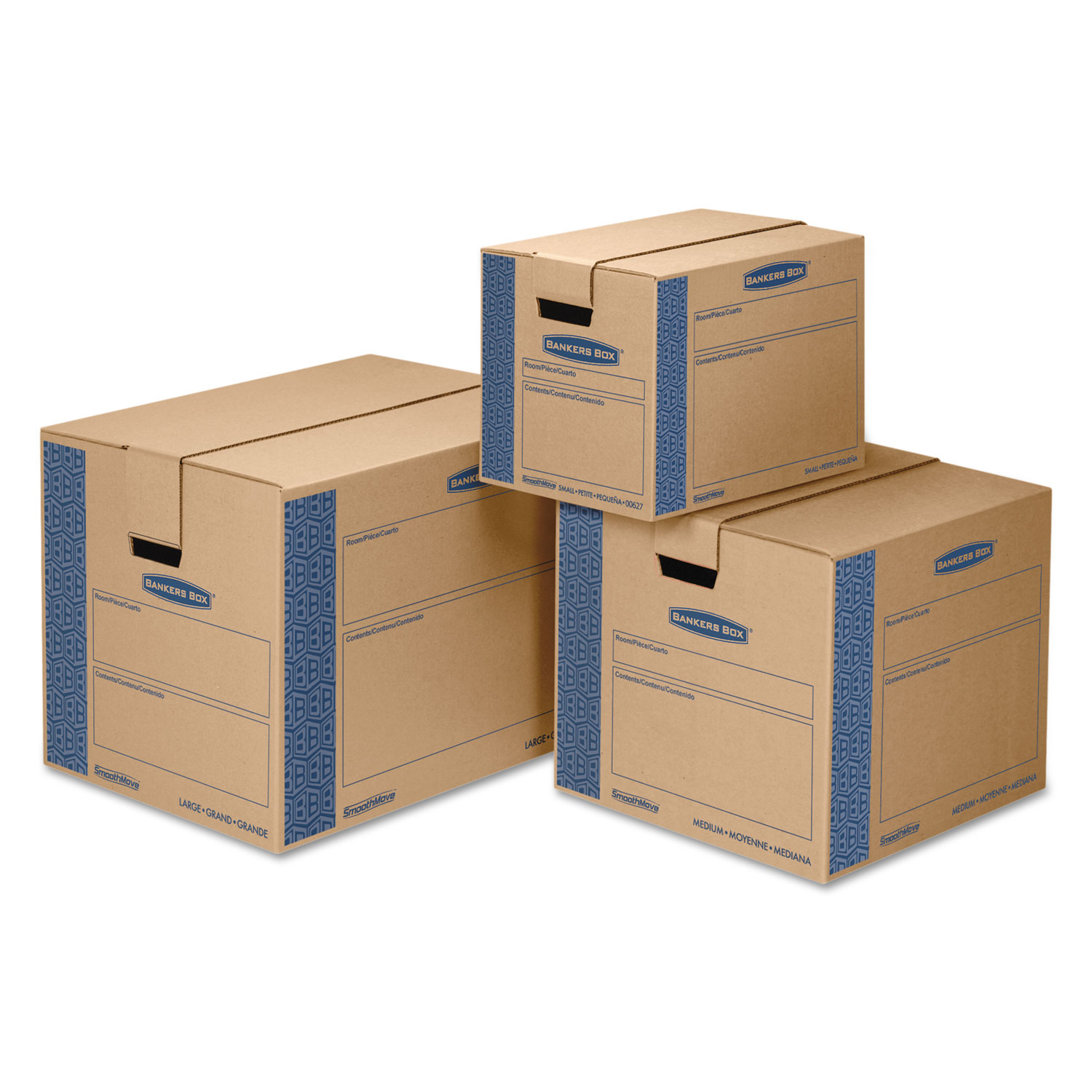 SmoothMove Prime Medium Moving Boxes, 18l x 18w x 16h, Kraft/Blue, 8/Carton
