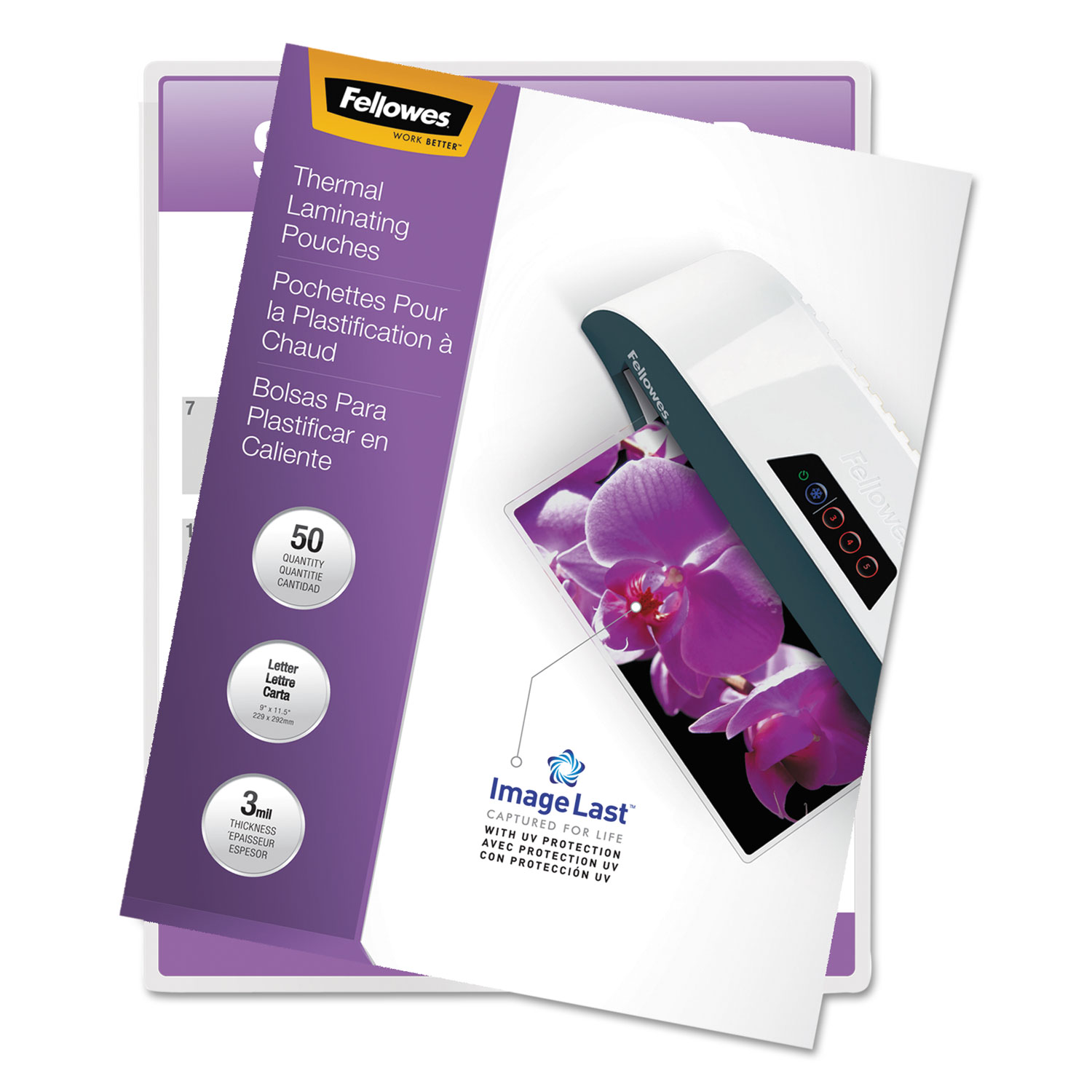  Fellowes 52225 ImageLast Laminating Pouches with UV Protection, 3 mil, 9 x 11.5, Clear, 50/Pack (FEL52225) 
