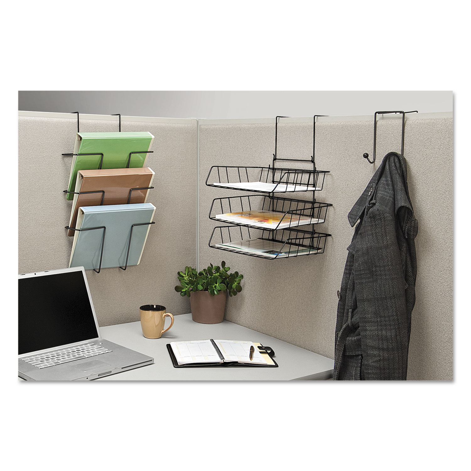 Fellowes Wire Partition Additions Double Coat Hook, Black