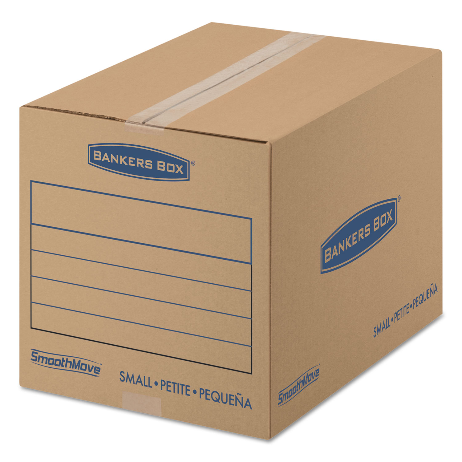  Bankers Box 7713801 SmoothMove Basic Moving Boxes, Small, Regular Slotted Container (RSC), 16 x 12 x 12, Brown Kraft/Blue, 25/Bundle (FEL7713801) 
