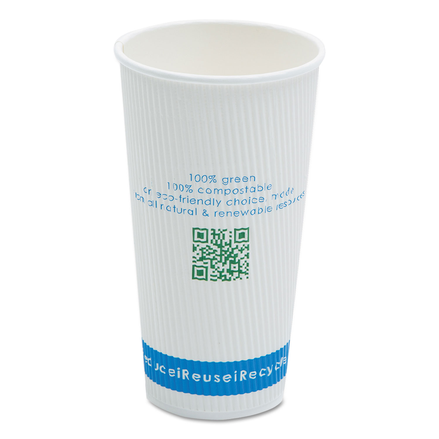  NatureHouse C020R Compostable Insulated Ripple-Grip Hot Cups, 20oz, White, 500/Carton (SVAC020RN) 