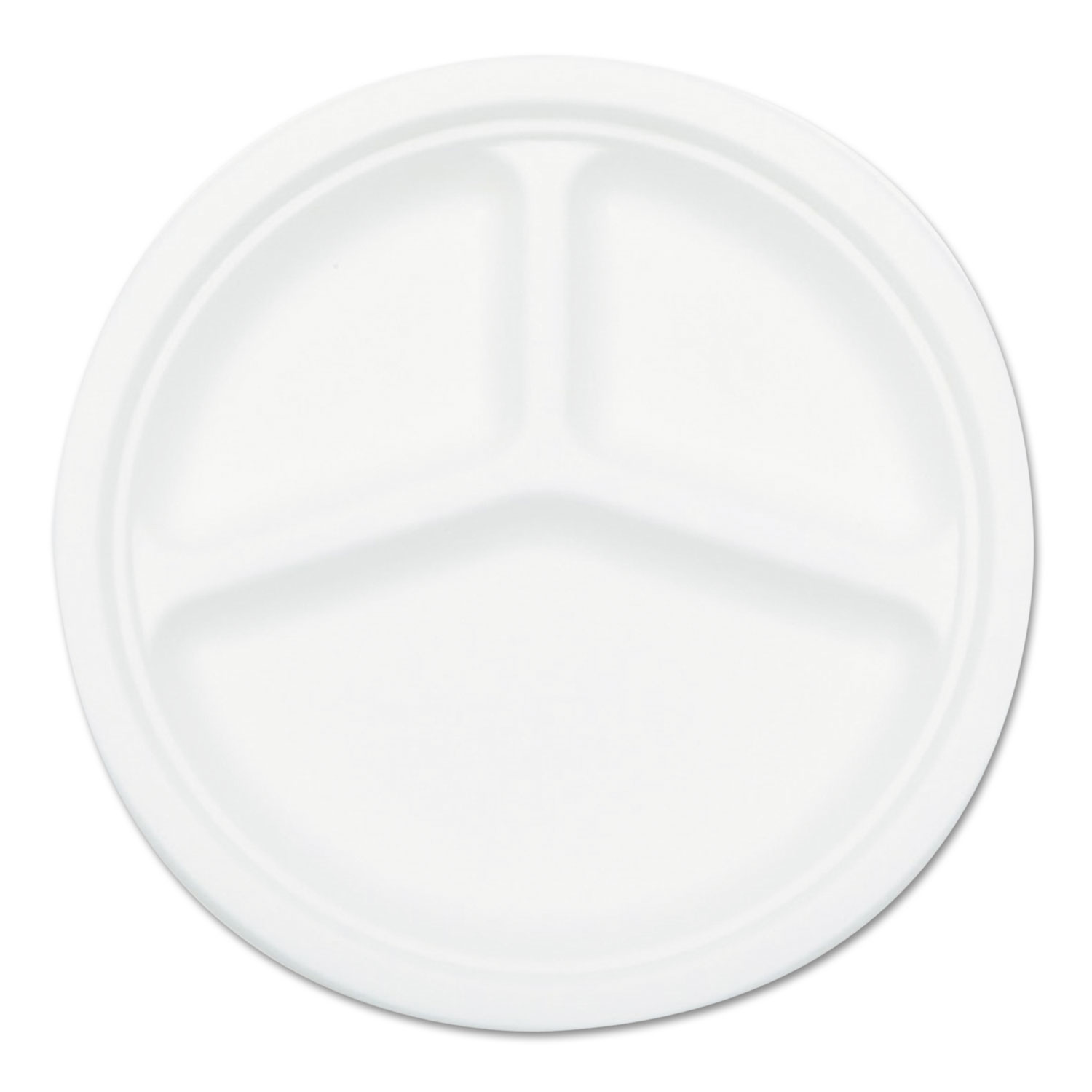 Compostable Sugarcane Bagasse 10 in 3-Compartment Plate, White, 500/Carton