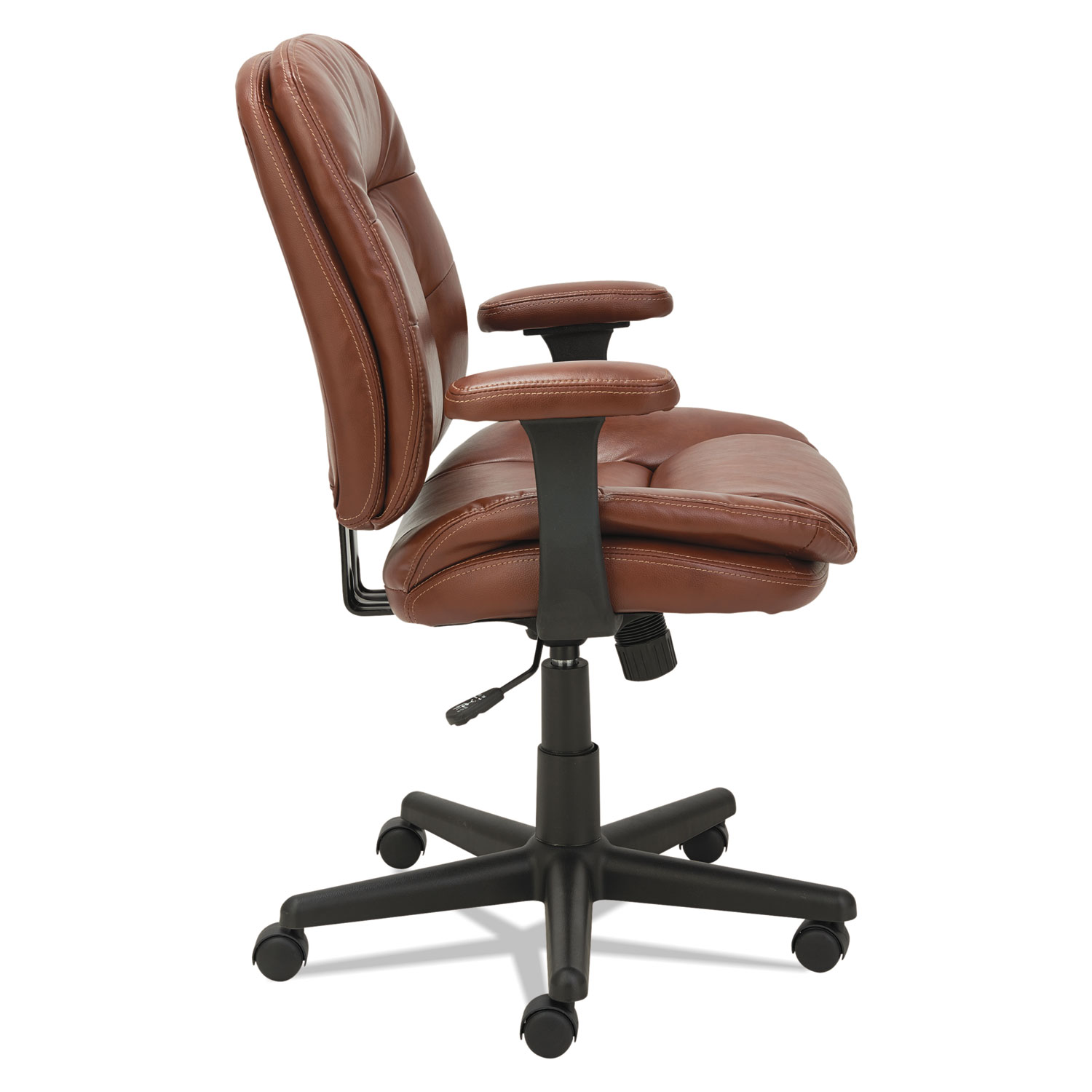 Swivel/Tilt Leather Task Chair, Fixed T-Bar Arms, Chestnut Brown