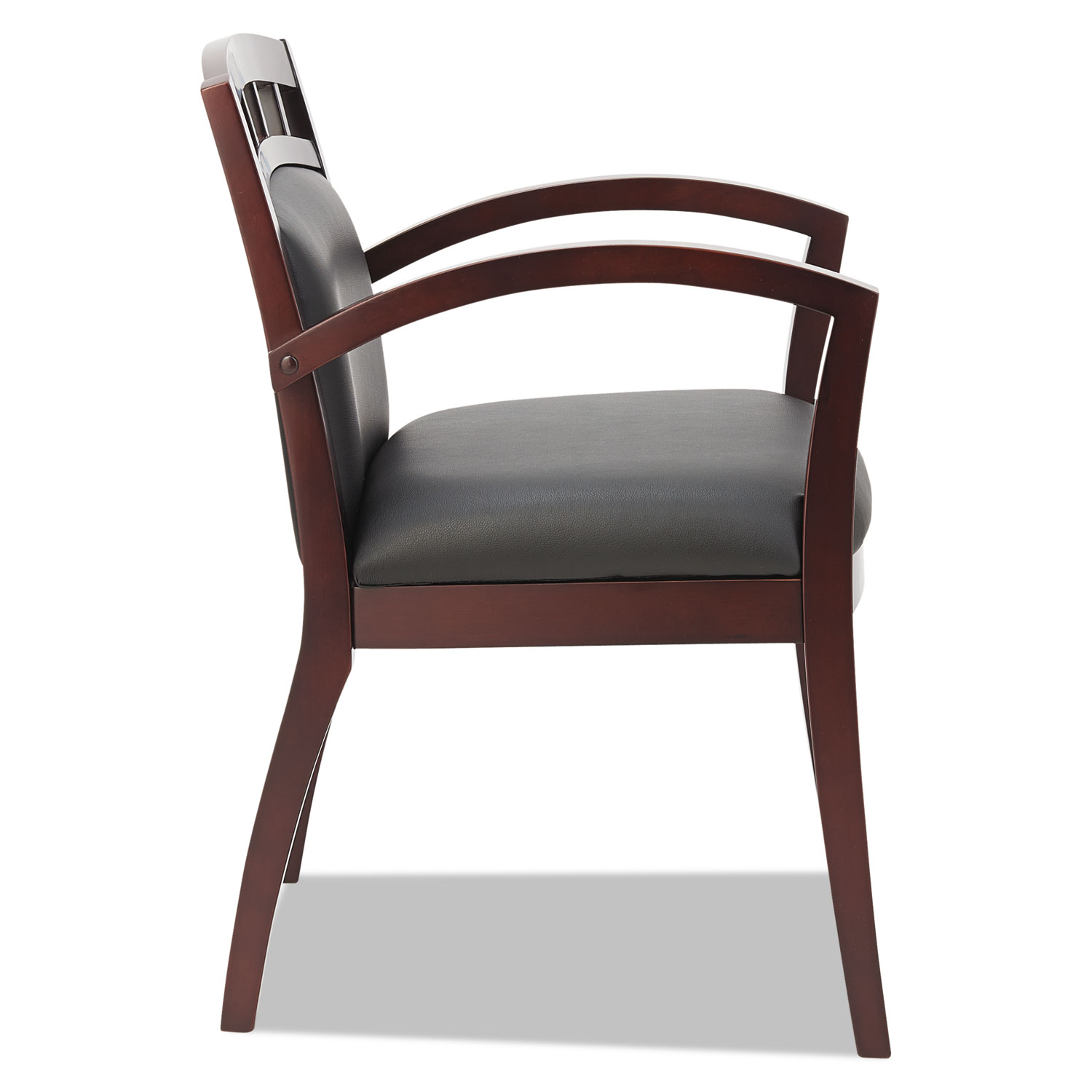 Alera Reception Lounge 500 Series Arch CutOut Wood Chair, Mahogany/Black Leather