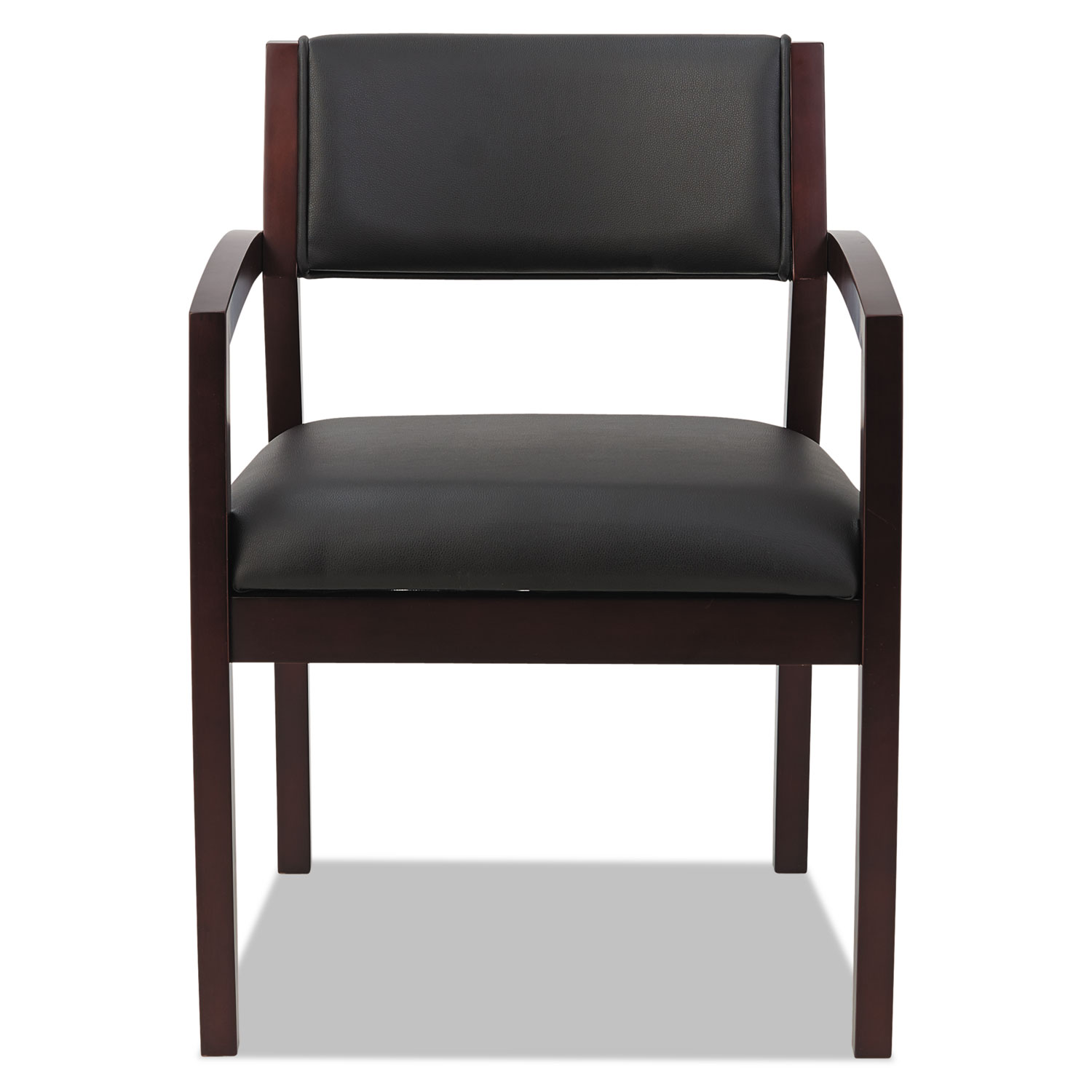 Alera Reception Lounge 500 Series Wood Guest Chair, Mahogany/Black Leather