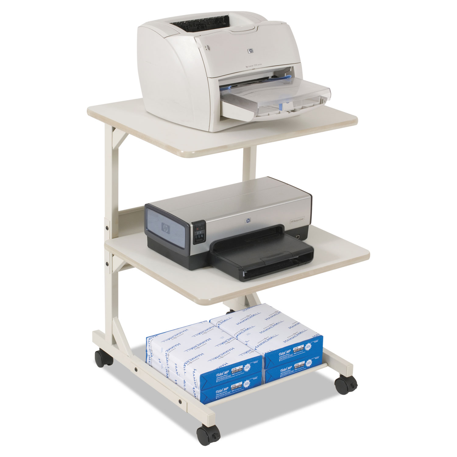 Dual Laser Printer Stand, Three-Shelf, 24w x 24d x 33h, Gray