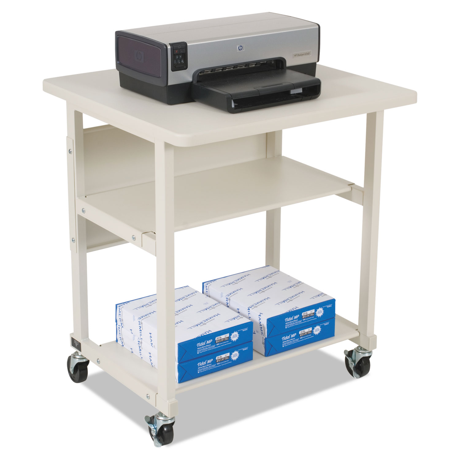 Heavy-Duty Mobile Laser Printer Stand, Three-Shelf, 27w x 25d x 27-1/2h, Gray