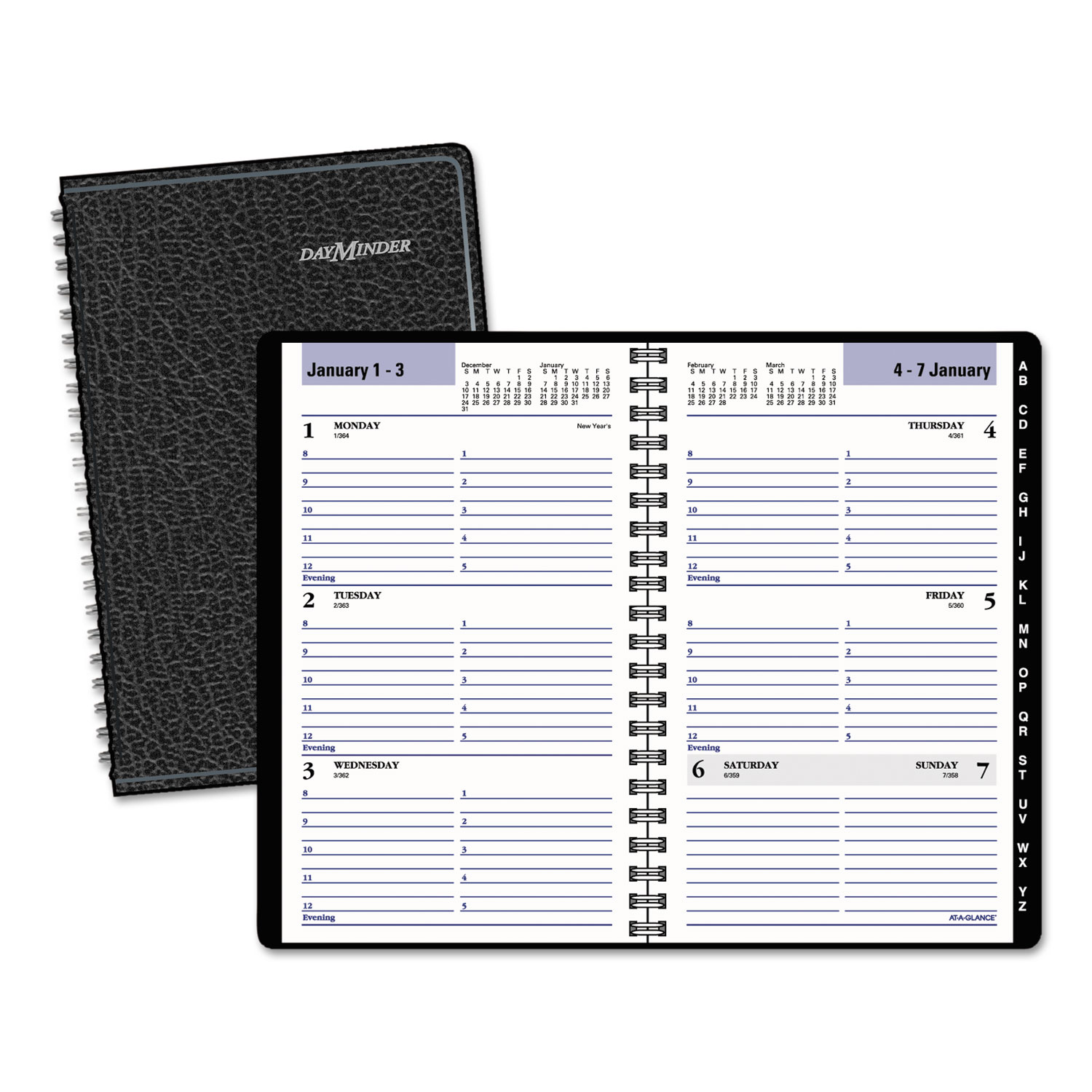 Block Format Weekly Appointment Book w/Contacts Section, 4 7/8 x 8, Black, 2018