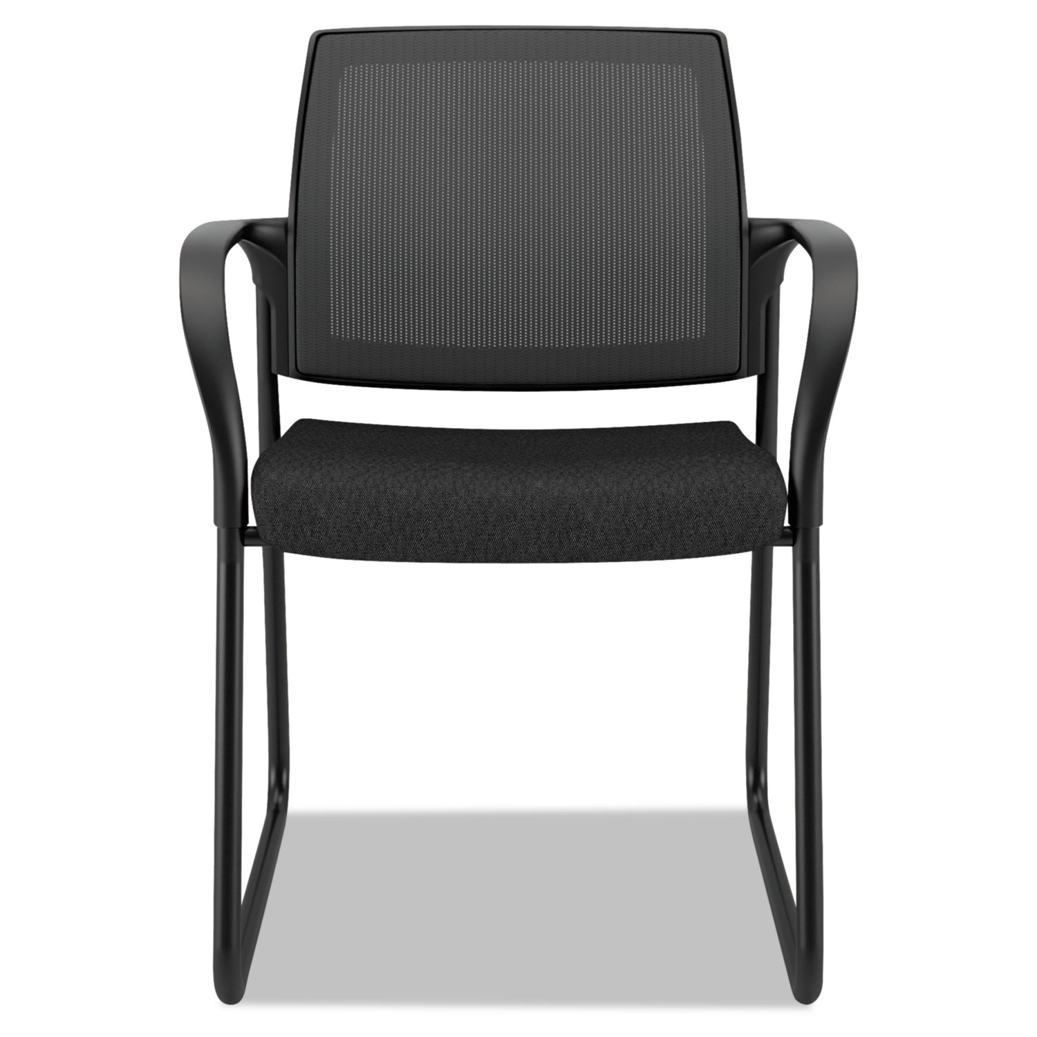 Ignition Series Mesh Back Guest Chair with Sled Base,Black Fabric Upholstery