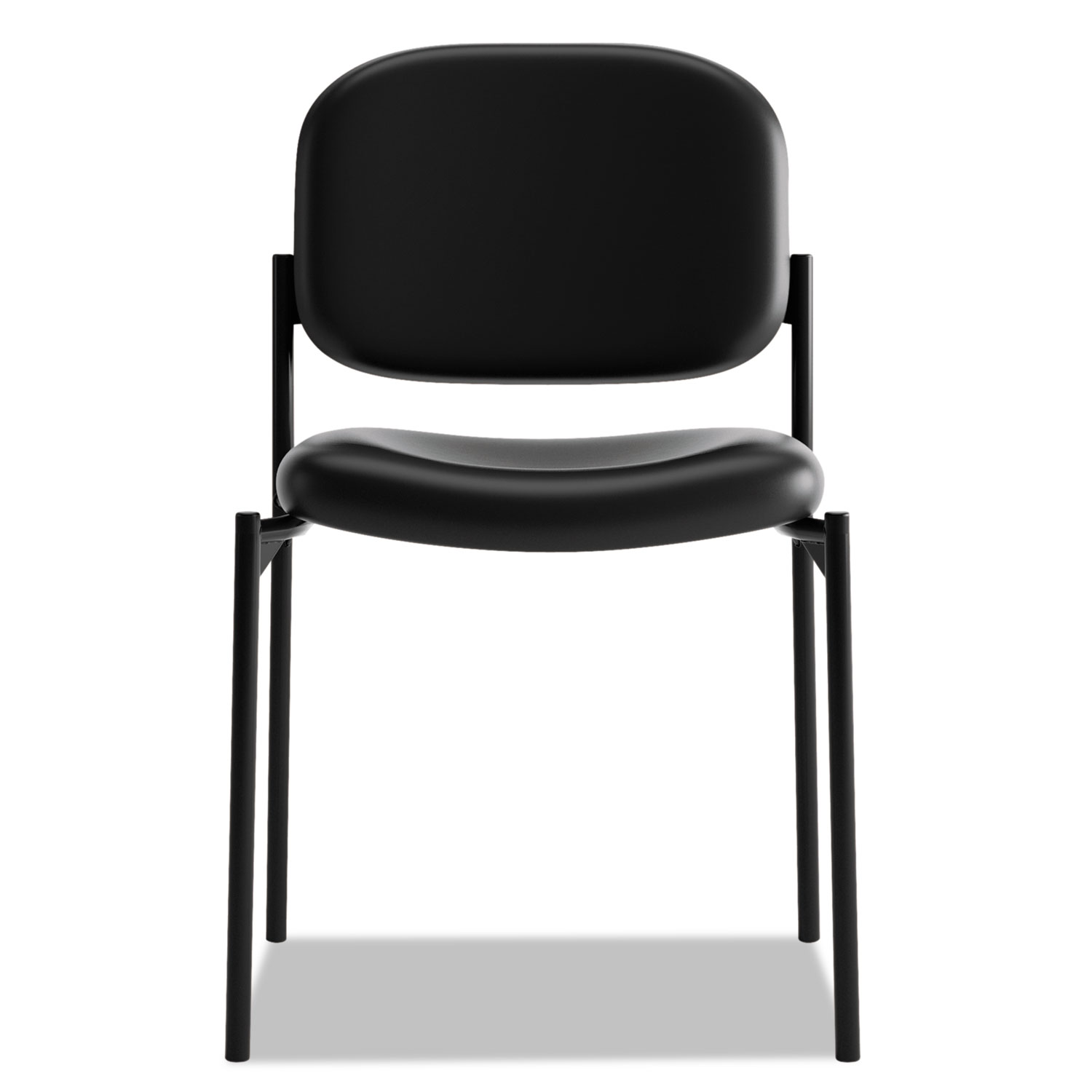 VL606 Series Stacking Armless Guest Chair, Black Leather