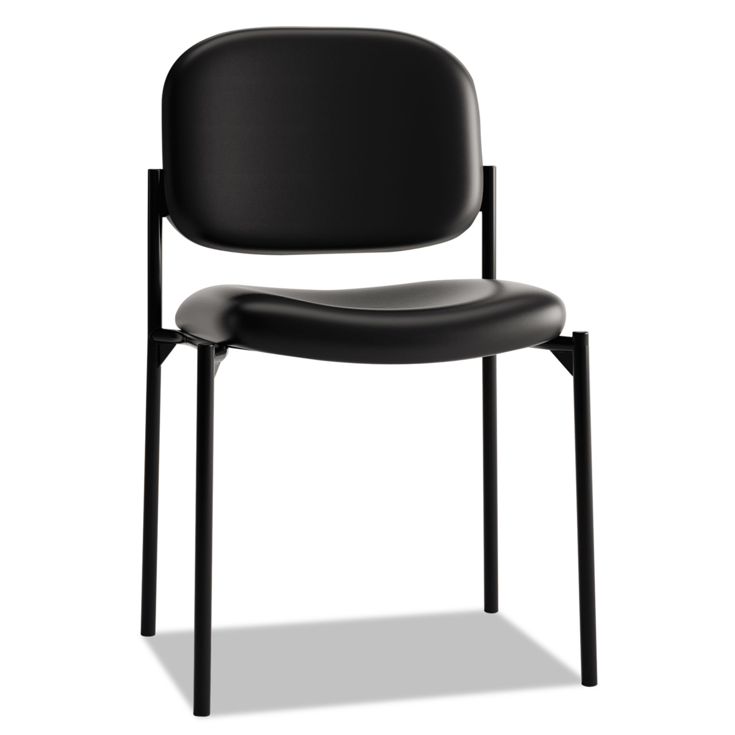 VL606 Stacking Guest Chair without Arms, Bonded Leather Upholstery, 21.25″ x 21″ x 32.75″, Black Seat, Black Back, Black Base