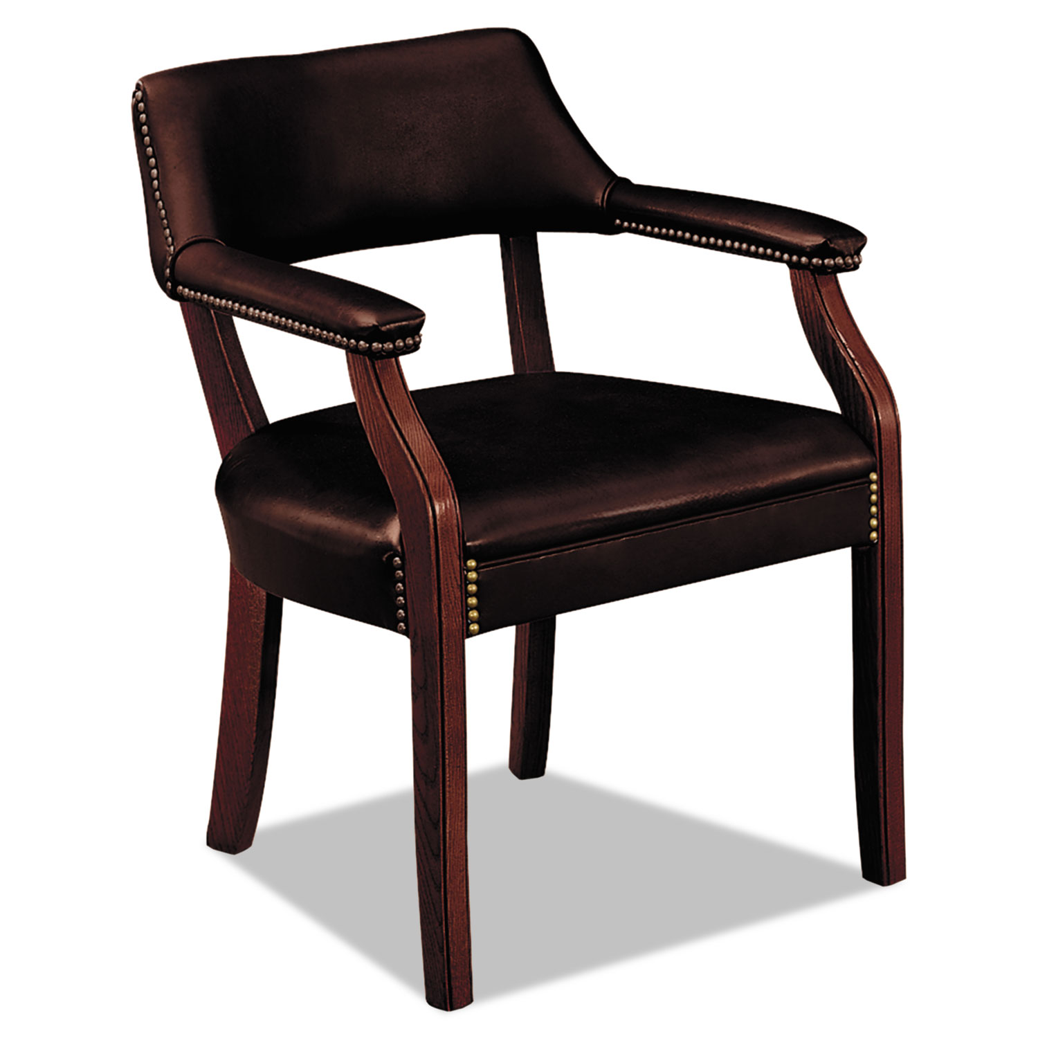 6550 Series Guest Arm Chair, Mahogany/Oxblood Vinyl Upholstery