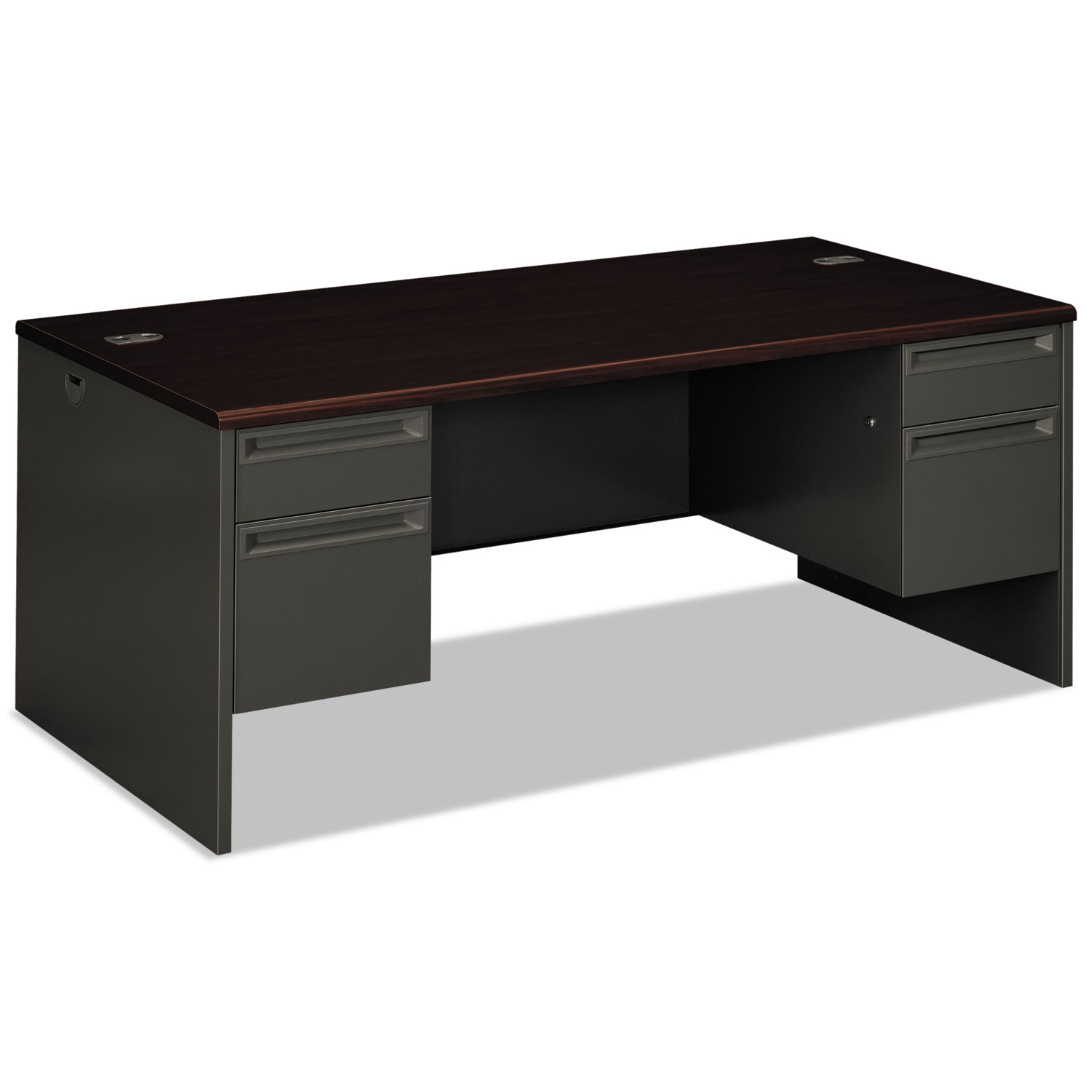 38000 Series Double Pedestal Desk, 72w x 36d x 29-1/2h, Mahogany/Charcoal