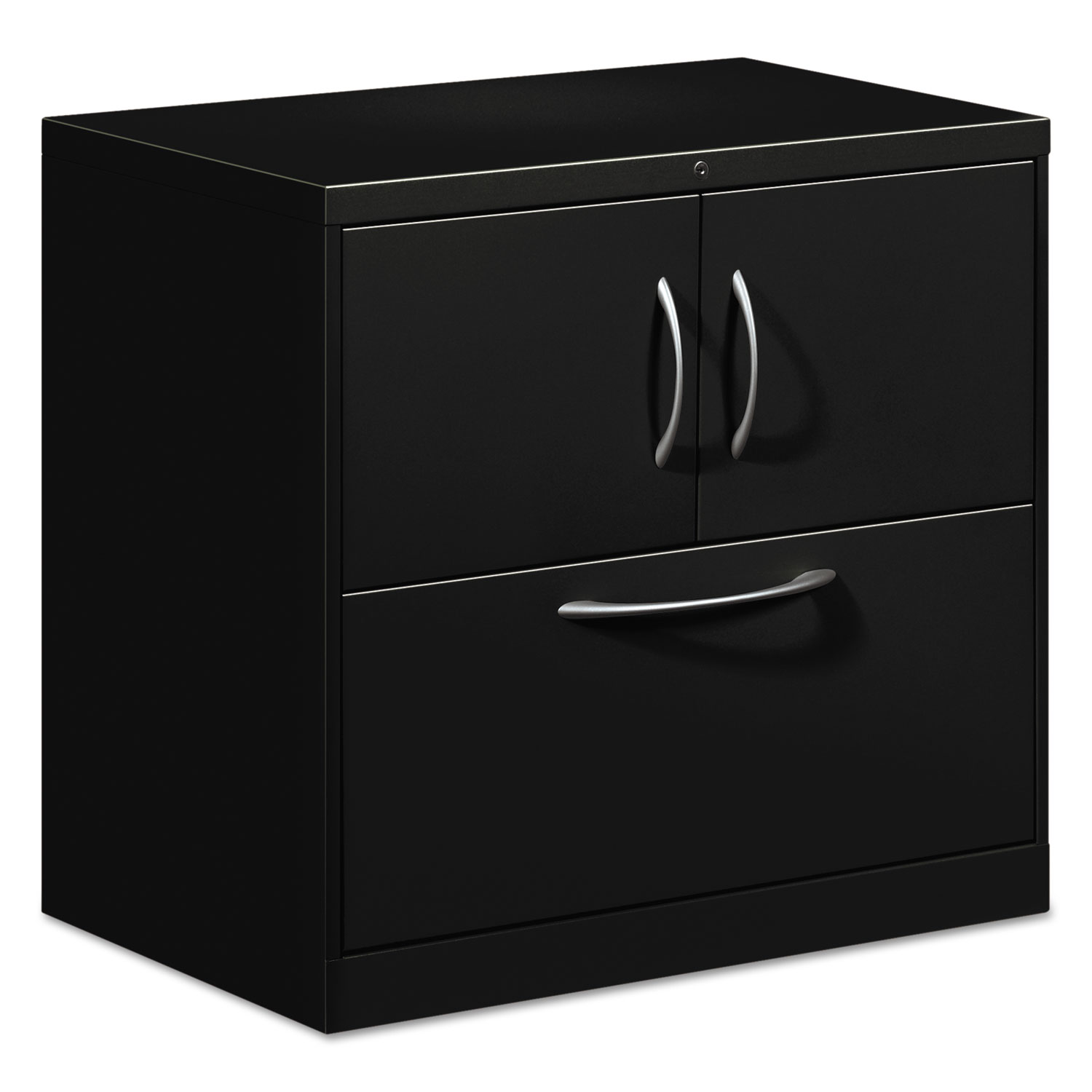 Flagship File Center w/Storage Cabinet & Lateral File, 30w x 18d x 28h, Black