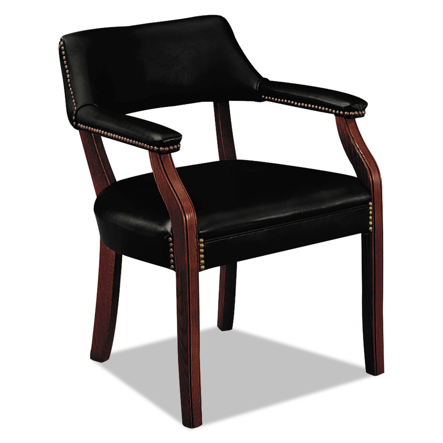 6550 Series Guest Arm Chair, Mahogany/Black Vinyl Upholstery