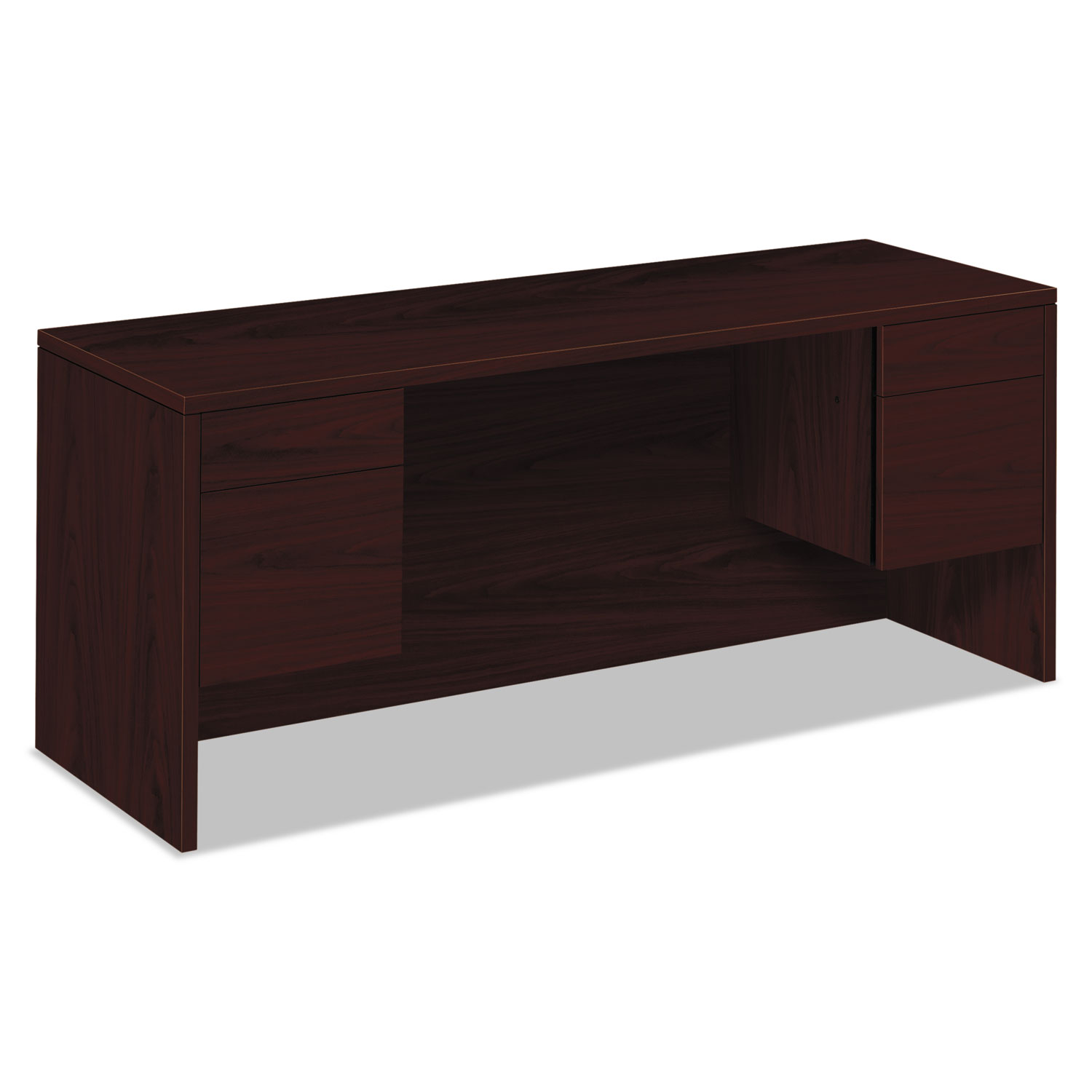 10500 Series Kneespace Credenza With 3/4-Height Pedestals, 72 x 24, Mahogany