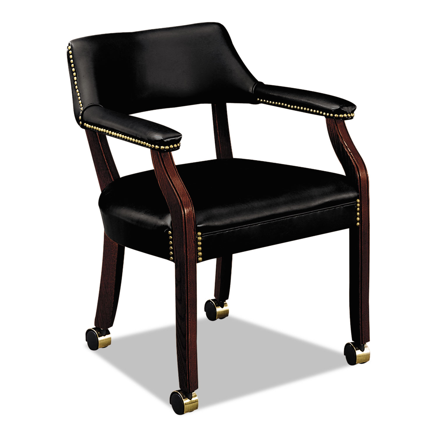 6550 Series Guest Arm Chair with Casters, Mahogany/Black Vinyl Upholstery