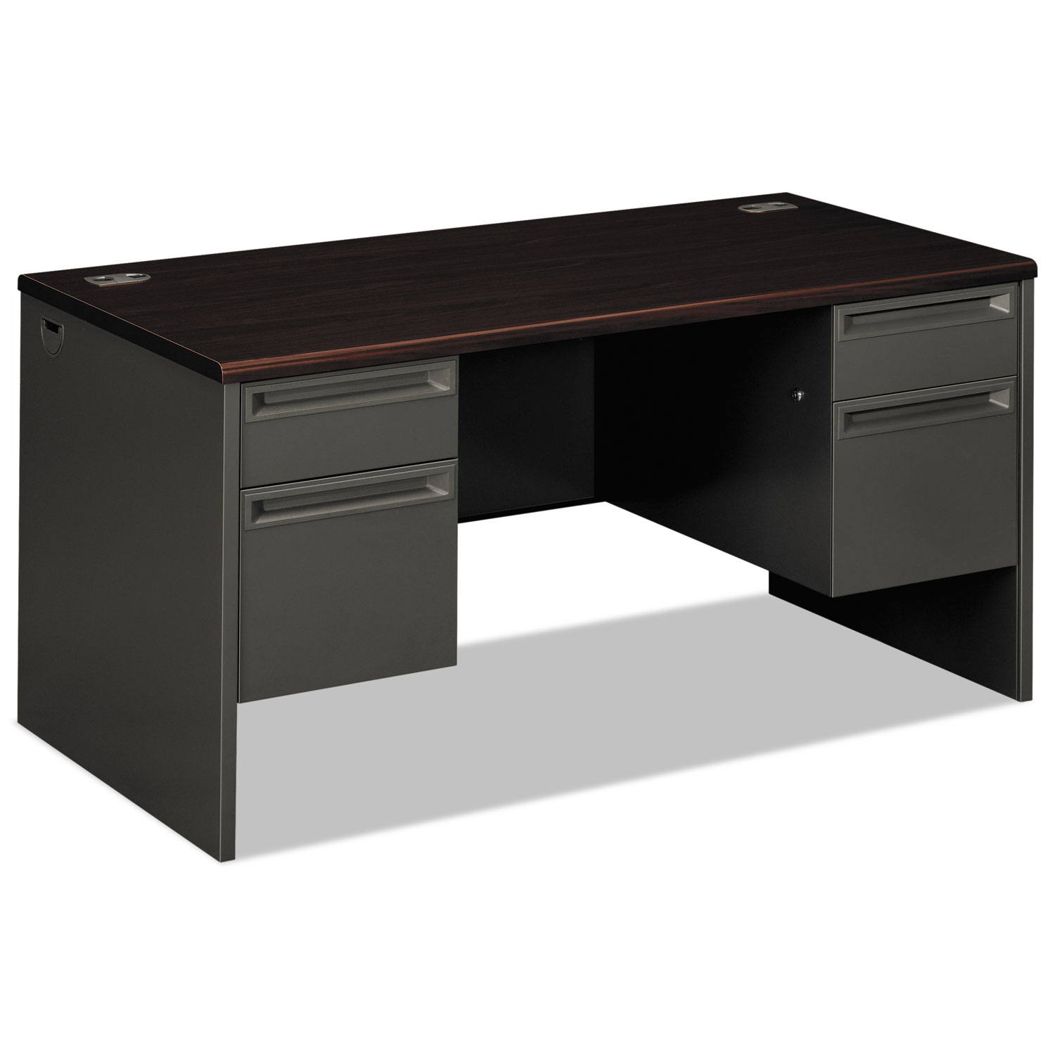 38000 Series Double Pedestal Desk, 60w x 30d x 29-1/2h, Mahogany/Charcoal
