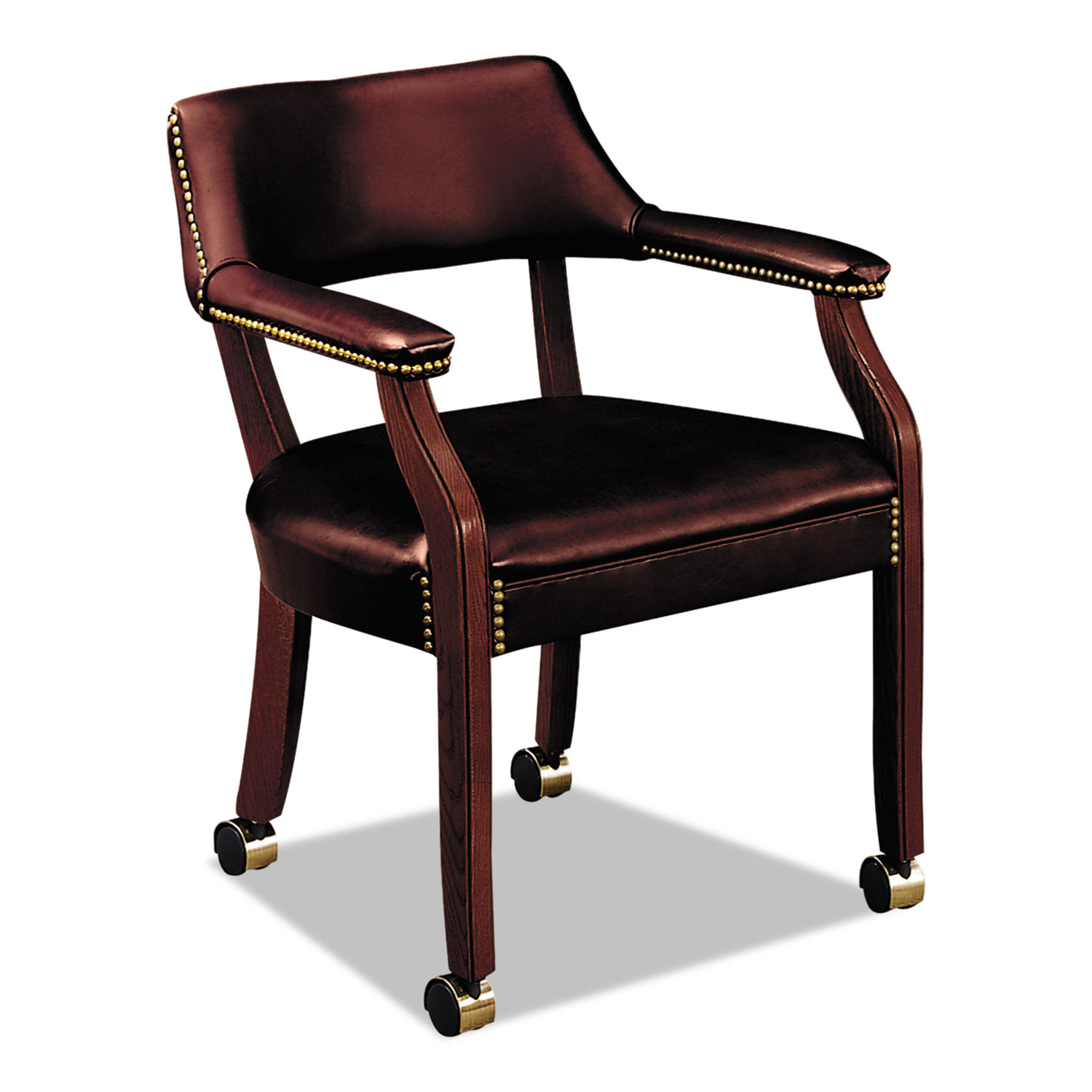 6550 Series Guest Arm Chair with Casters, Mahongany/Oxblood Vinyl Upholstery