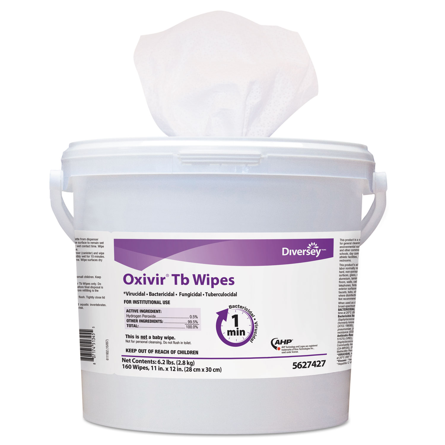  Diversey 5627427 Oxivir TB Disinfectant Wipes, 11 x 12, White, 160/Bucket, 4 Bucket/Carton (DVO5627427) 
