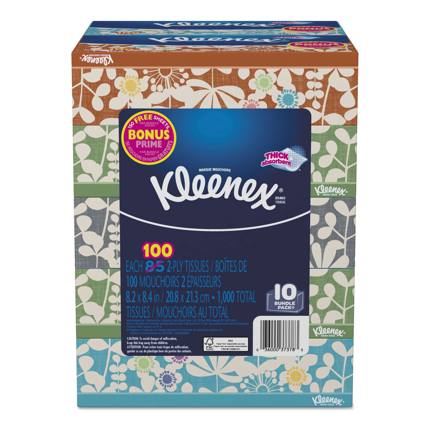  Kleenex KCC 37378 Everyday Tissues, 2 Ply, White, 85 Sheets/Box, 10 Boxes/Pack, 4 Packs/Carton (KCC37378) 