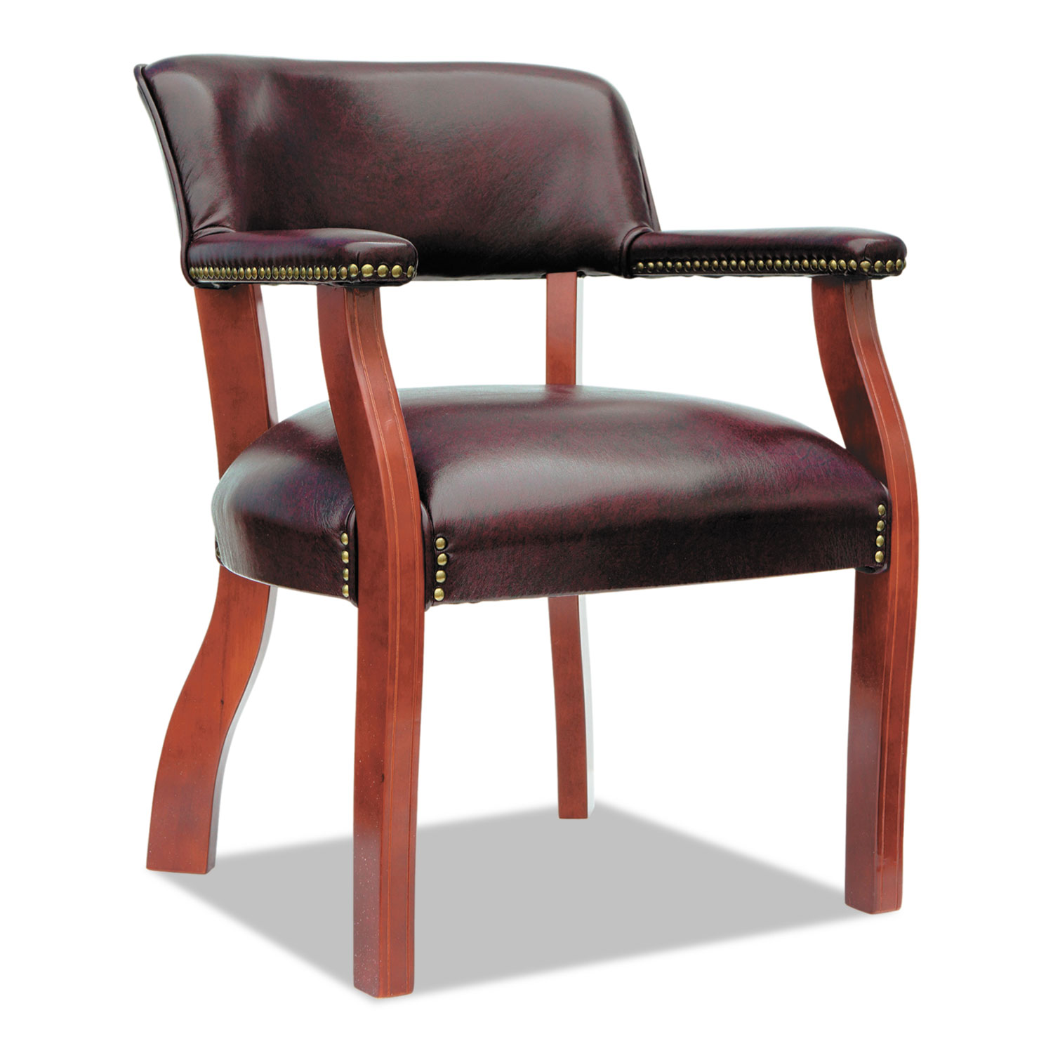 Alera Traditional Series Guest Arm Chair, Mahogany Finish/Oxblood Vinyl