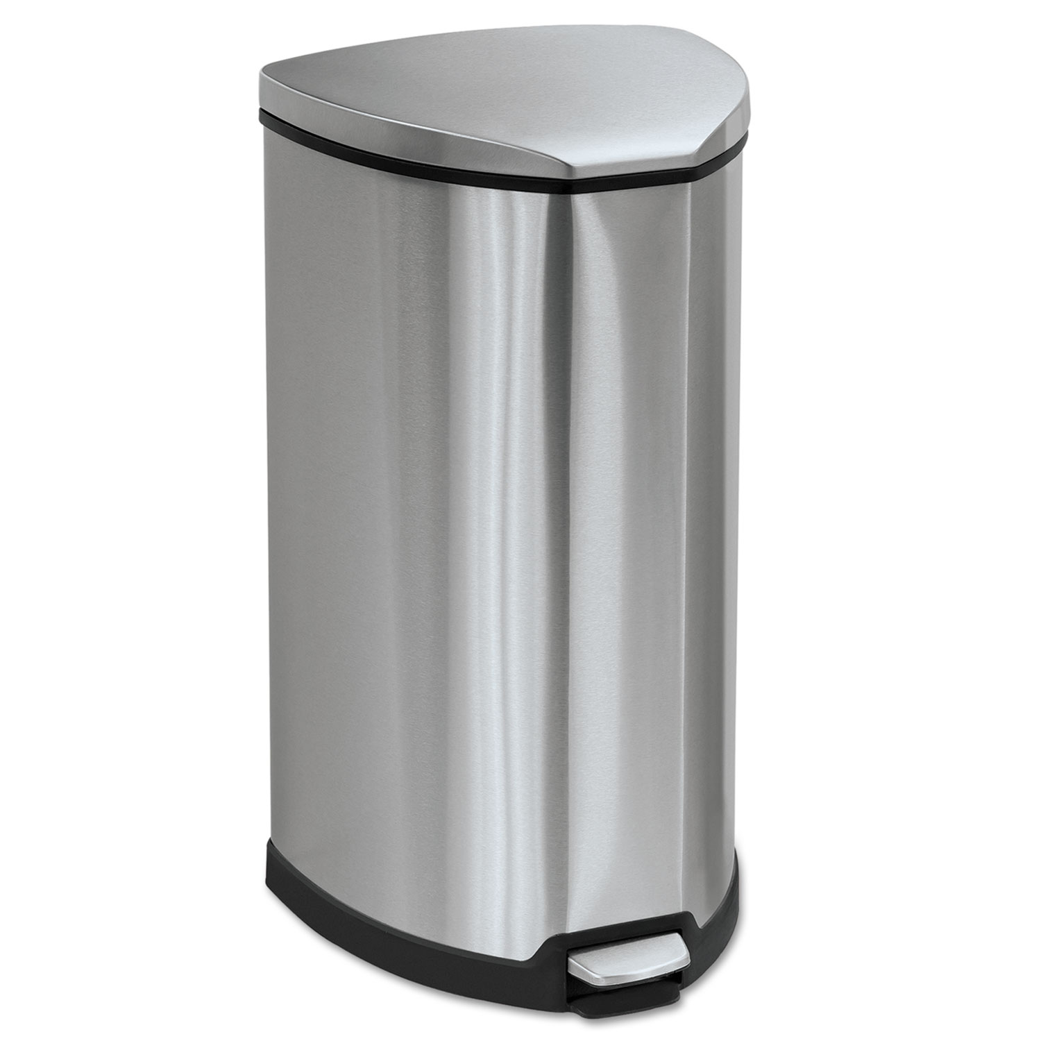  Safco 9687SS Step-On Waste Receptacle, Triangular, Stainless Steel, 10 gal, Chrome/Black (SAF9687SS) 