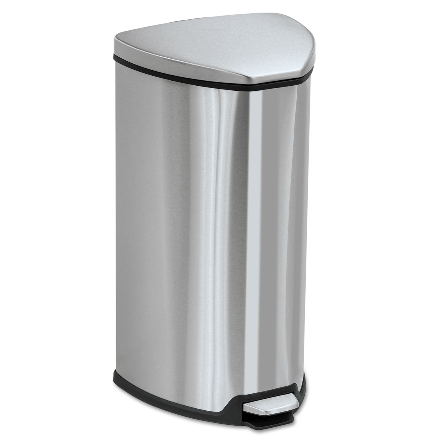  Safco 9686SS Step-On Waste Receptacle, Triangular, Stainless Steel, 7 gal, Chrome/Black (SAF9686SS) 