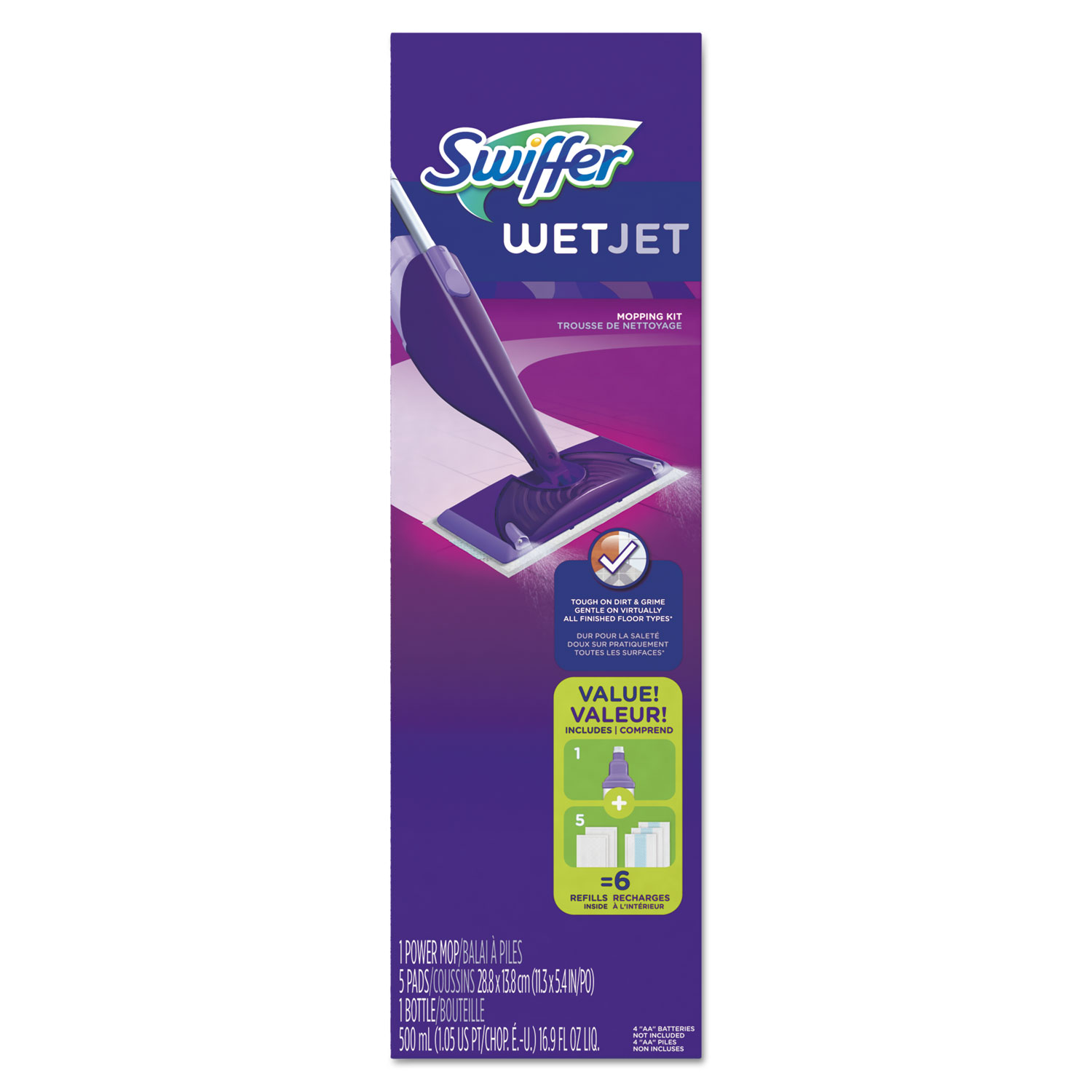  Swiffer 92811 WetJet Mop Starter Kit, 46 Handle, Silver/Purple, 2/Carton (PGC92811CT) 
