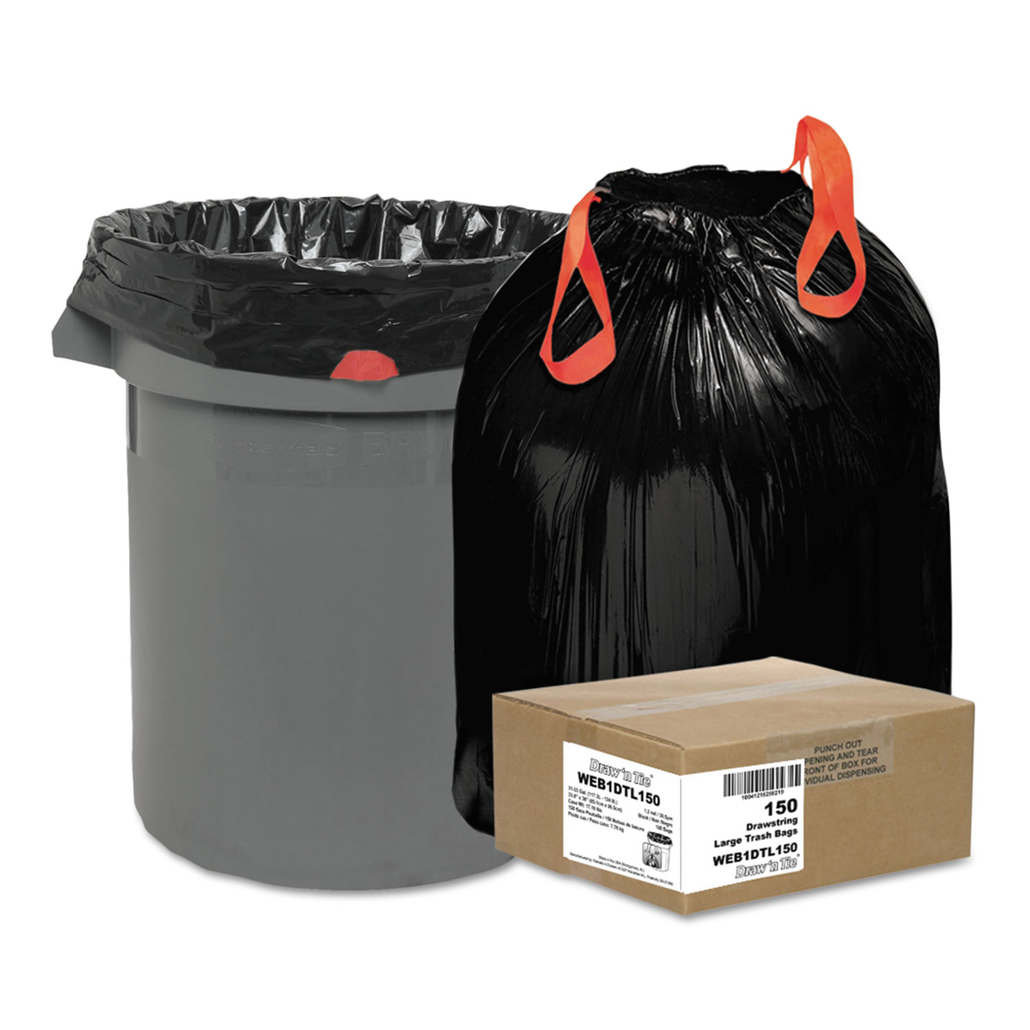 Heavy-Duty Trash Bags, 33 gal, 1.2 mil, 33.5 x 38, Black, 25 Bags/Roll, 6  Rolls/Box - Zerbee