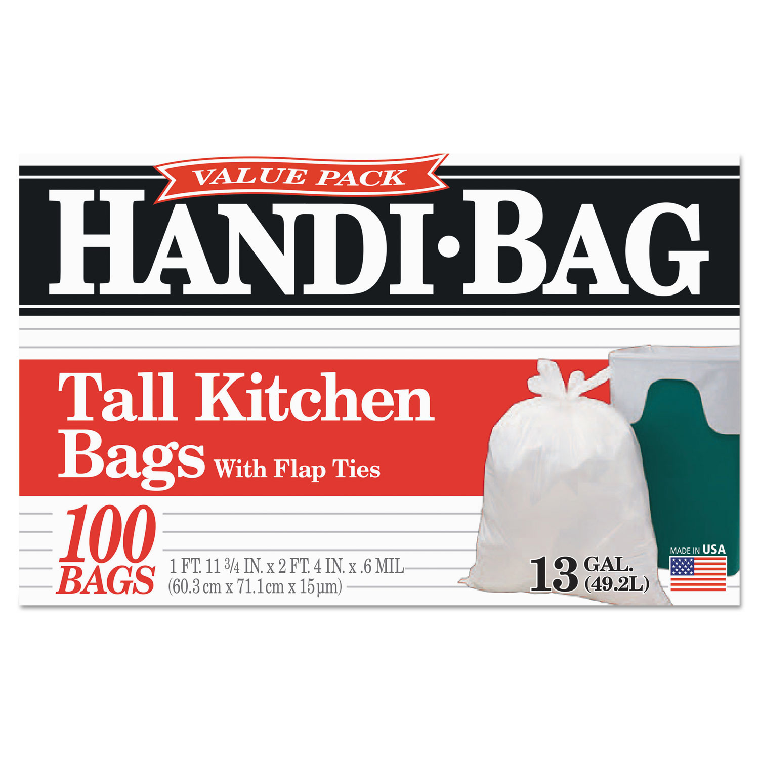 Super Value Pack Trash Bags, 13gal, 0.6mil, 23 3/4 x 28, White, 100/Box