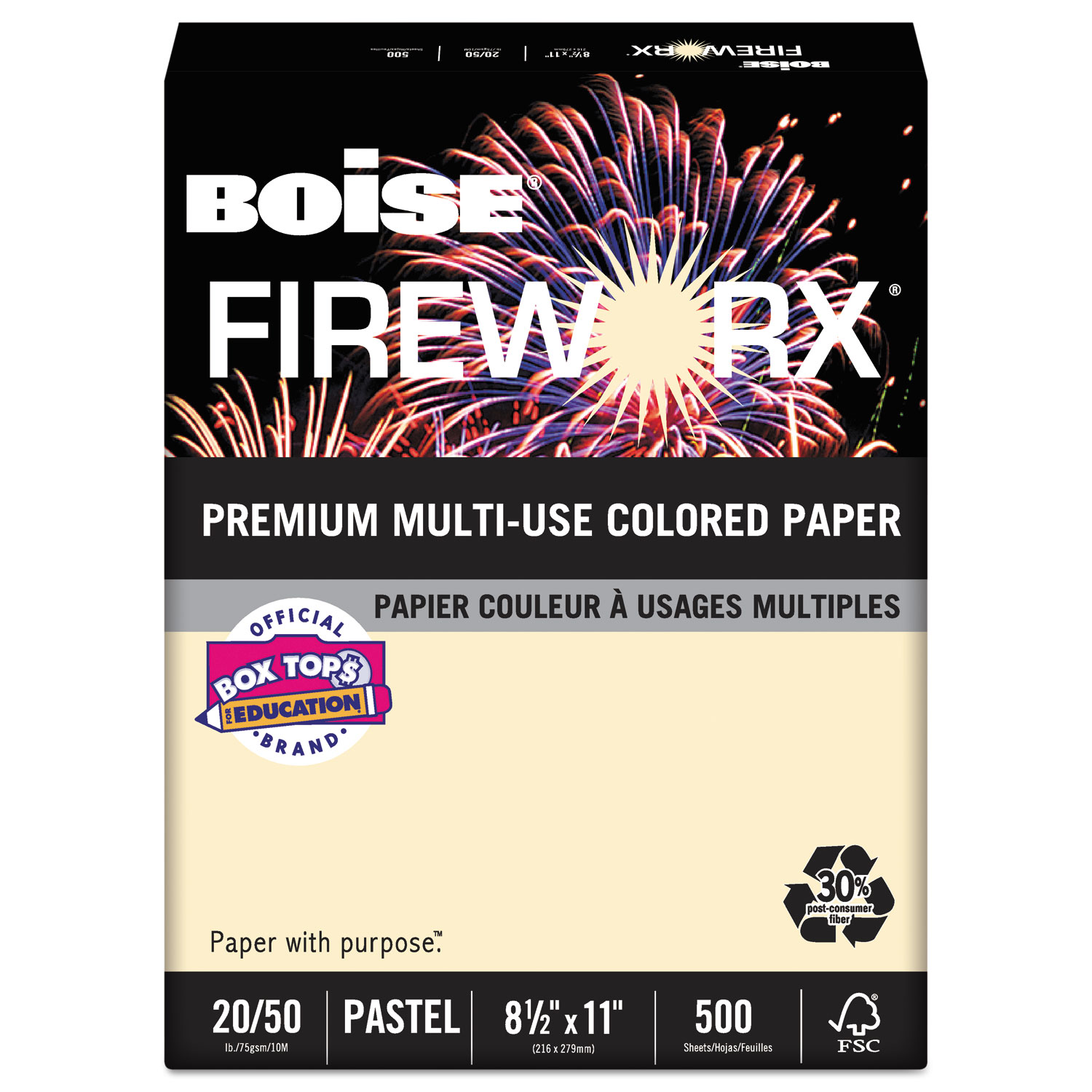 FIREWORX Premium Multi-Use Paper, 20lb, 8.5 x 11, Flashing Ivory, 500/Ream