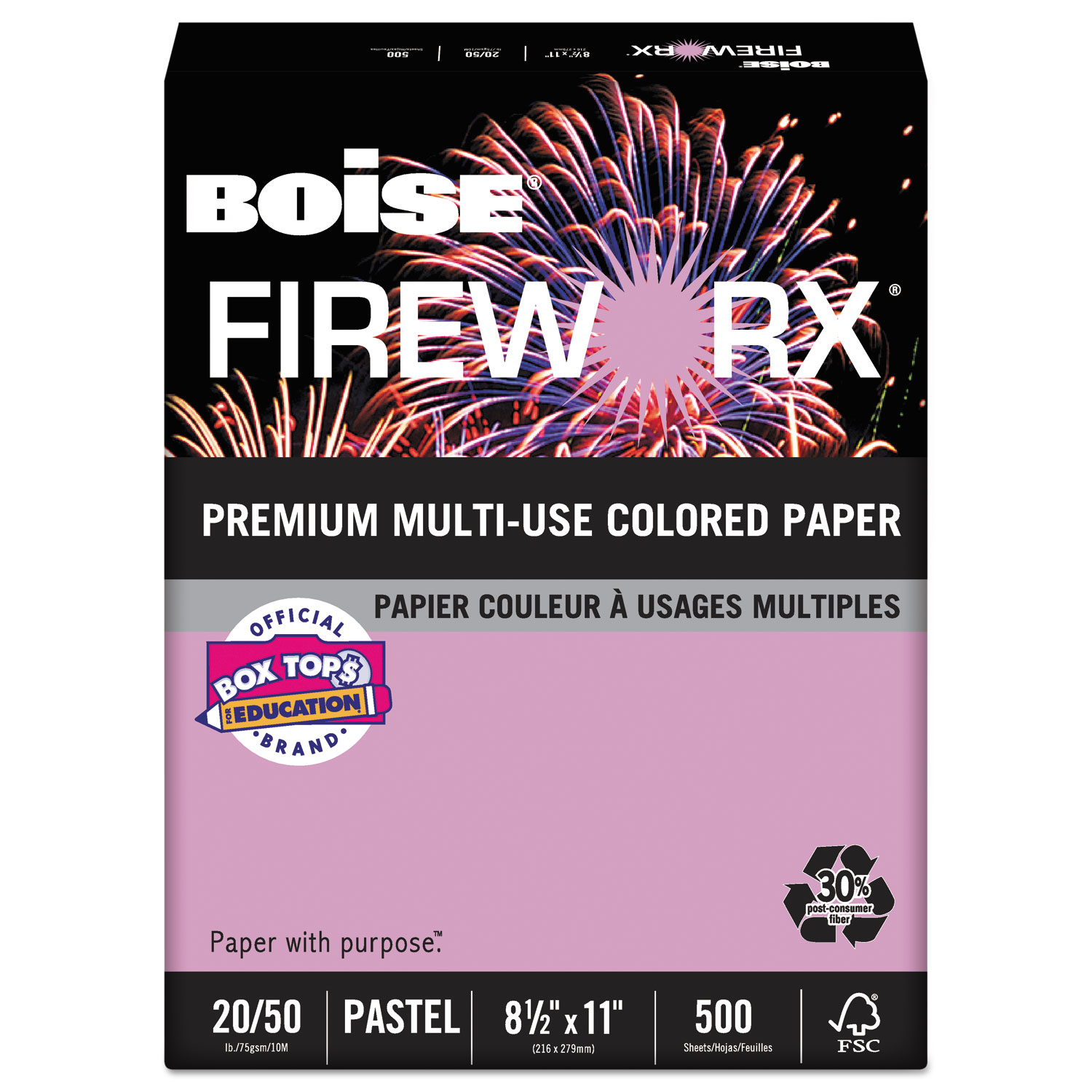  Boise MP2201-OR FIREWORX Premium Multi-Use Colored Paper, 20lb, 8.5 x 11, Echo Orchid, 500/Ream (CASMP2201OR) 