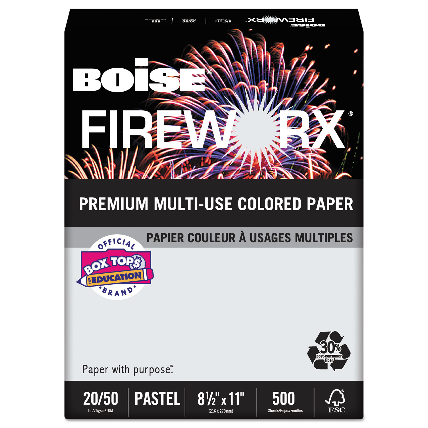  Boise MP2201-GY FIREWORX Premium Multi-Use Colored Paper, 20lb, 8.5 x 11, Smoke Gray, 500/Ream (CASMP2201GY) 
