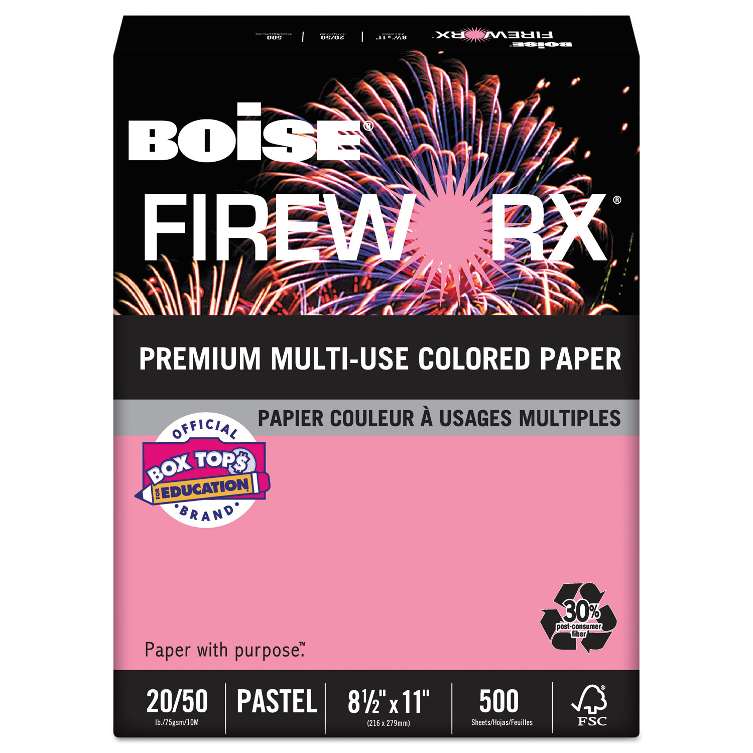  Boise MP2201-CHE FIREWORX Premium Multi-Use Paper, 20lb, 8.5 x 11, Cherry Charge, 500/Ream (CASMP2201CHE) 