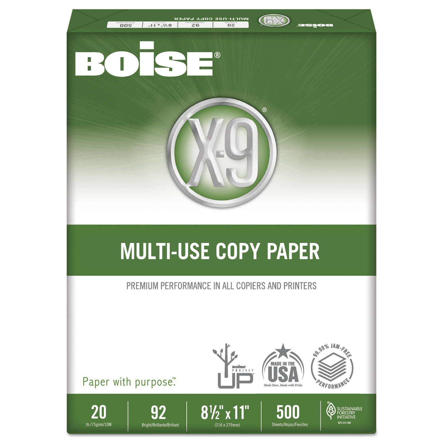 X-9 Multi-Use Copy Paper, 92 Bright, 20lb, 8-1/2 x 11, White, 2500 Sheets/Carton