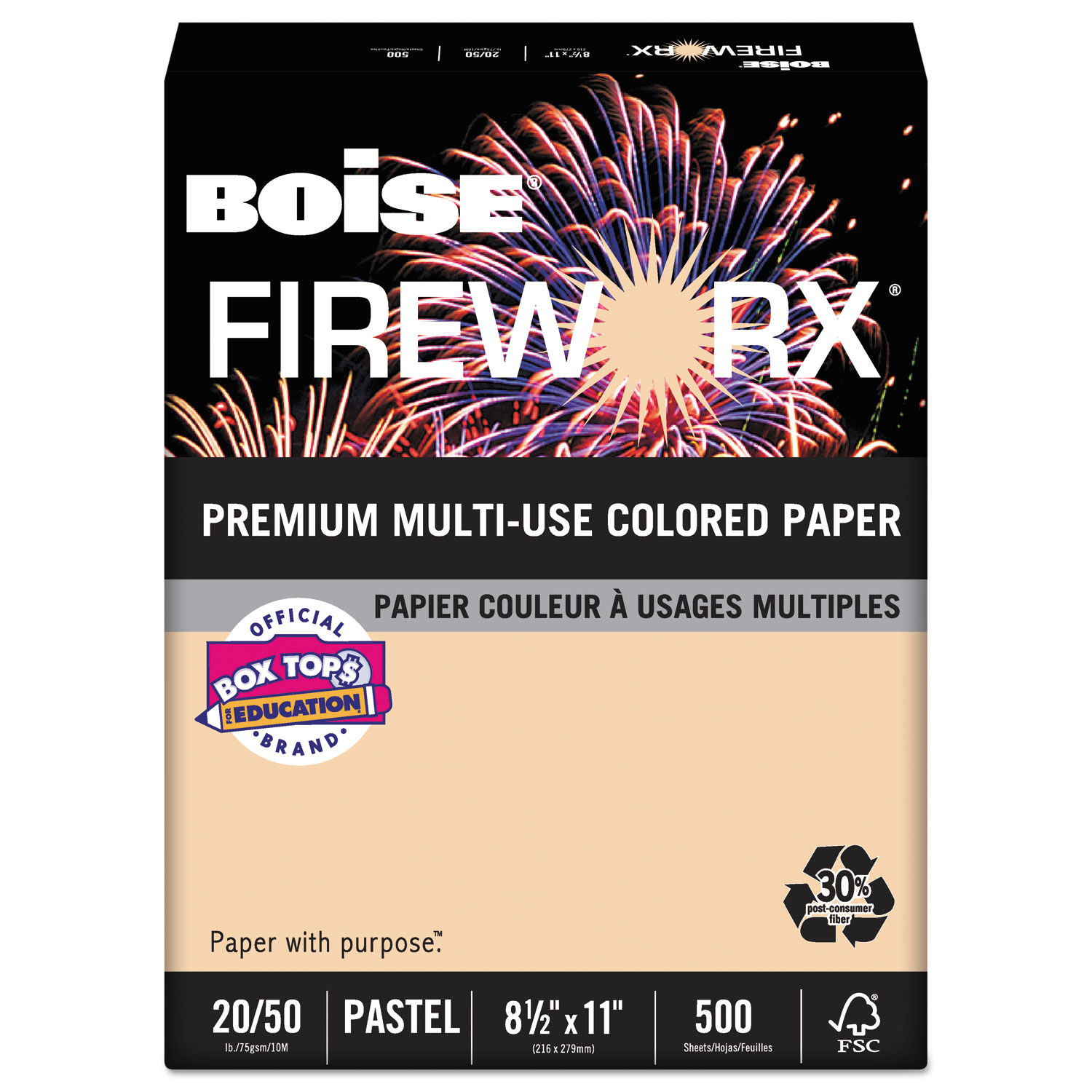  Boise MP2201-TN FIREWORX Premium Multi-Use Paper, 20lb, 8.5 x 11, Rat-a-Tat Tan, 500/Ream (CASMP2201TN) 