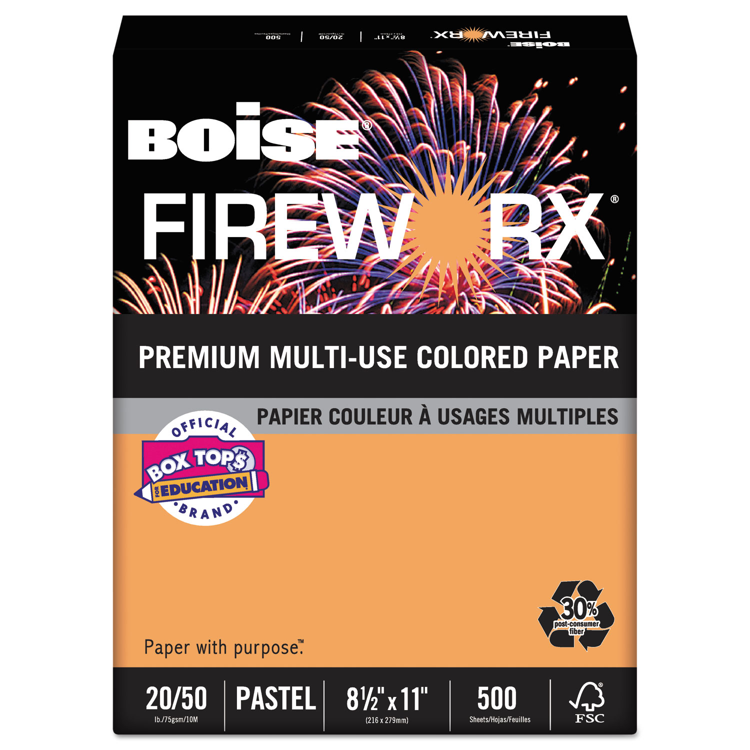  Boise MP2201-PKN FIREWORX Premium Multi-Use Colored Paper, 20lb, 8.5 x 11, Pumpkin Glow, 500/Ream (CASMP2201PKN) 