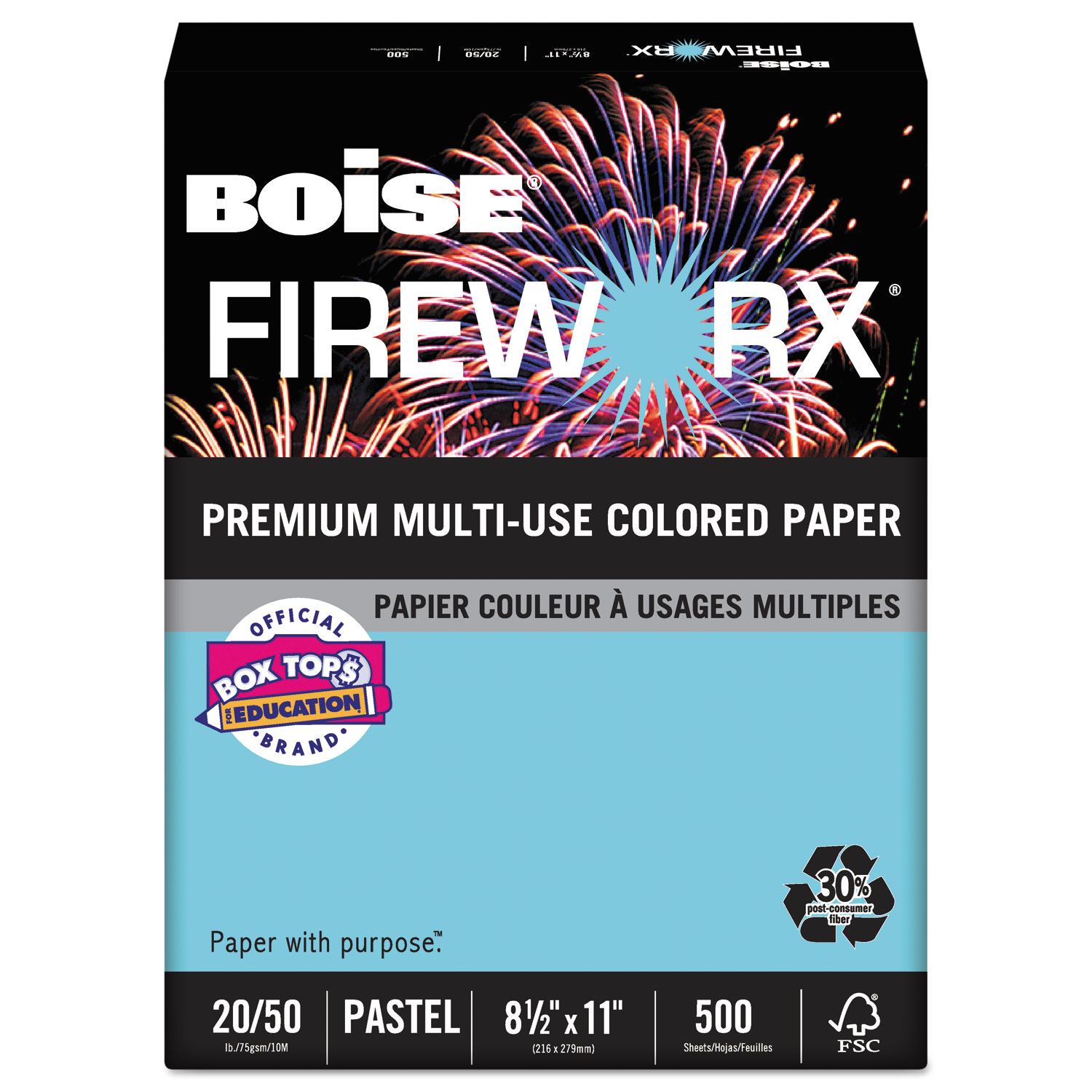  Boise MP2201-TT FIREWORX Premium Multi-Use Paper, 20lb, 8.5 x 11, Turbulent Turquoise, 500/Ream (CASMP2201TT) 