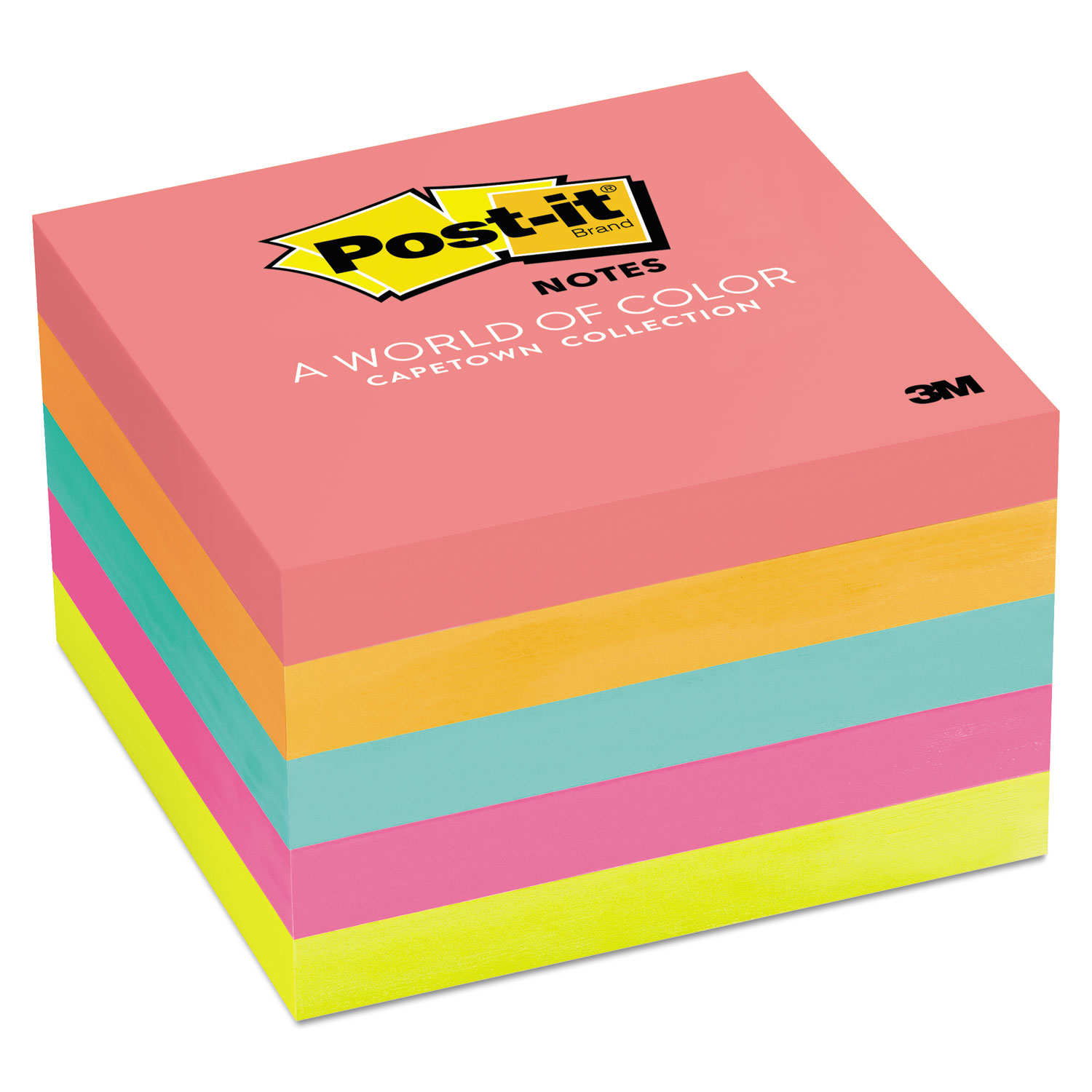  Post-it Notes 654-5PK Original Pads in Cape Town Colors, 3 x 3, 100-Sheet, 5/Pack (MMM6545PK) 