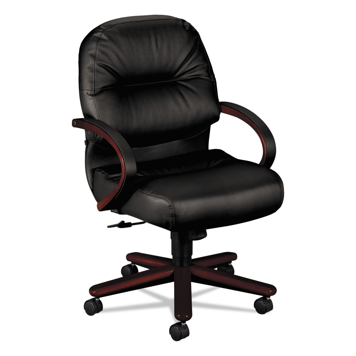  HON H2192.N.SR11 Pillow-Soft 2190 Managerial Mid-Back Chair, Supports up to 300 lbs., Black Seat/Black Back, Mahogany Base (HON2192NSR11) 