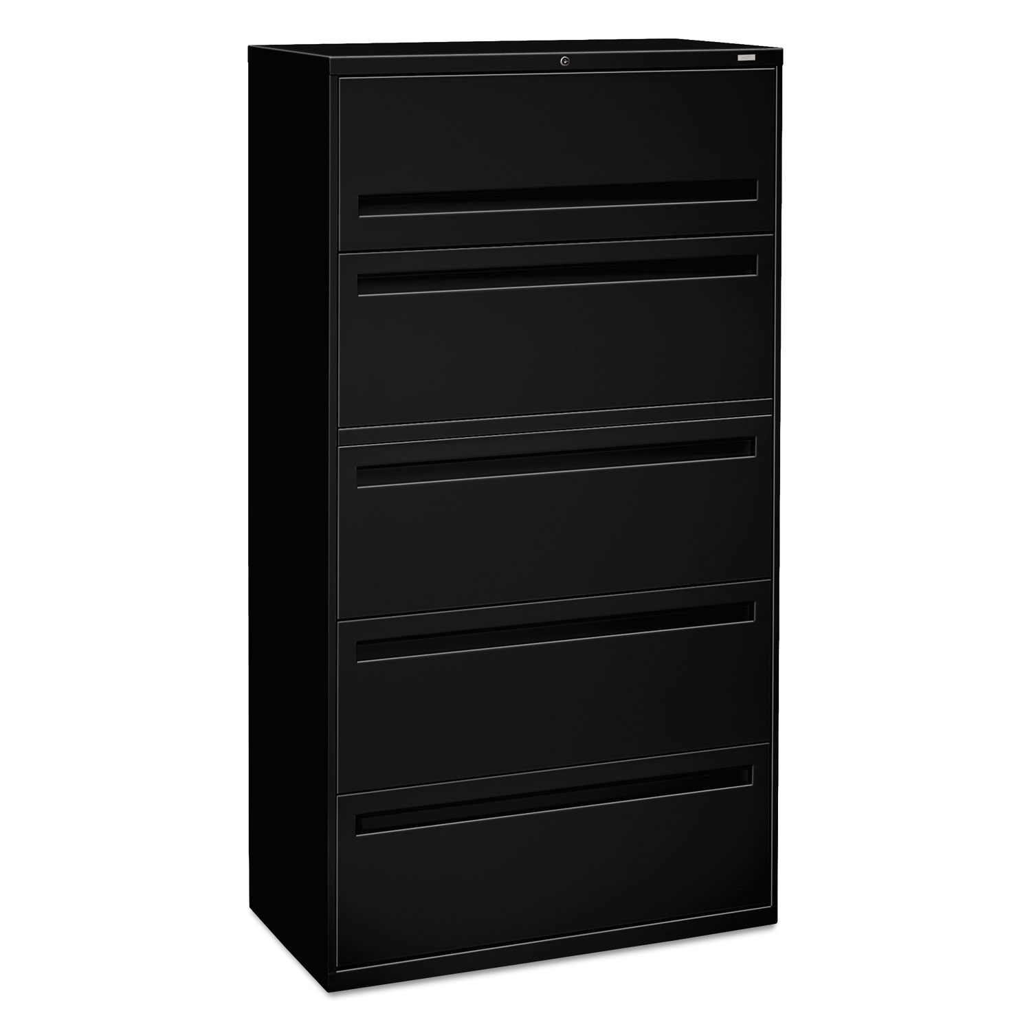 700 Series Five-Drawer Lateral File w/Roll-Out Shelf, 36w x 18d x 64 1/4h, Black