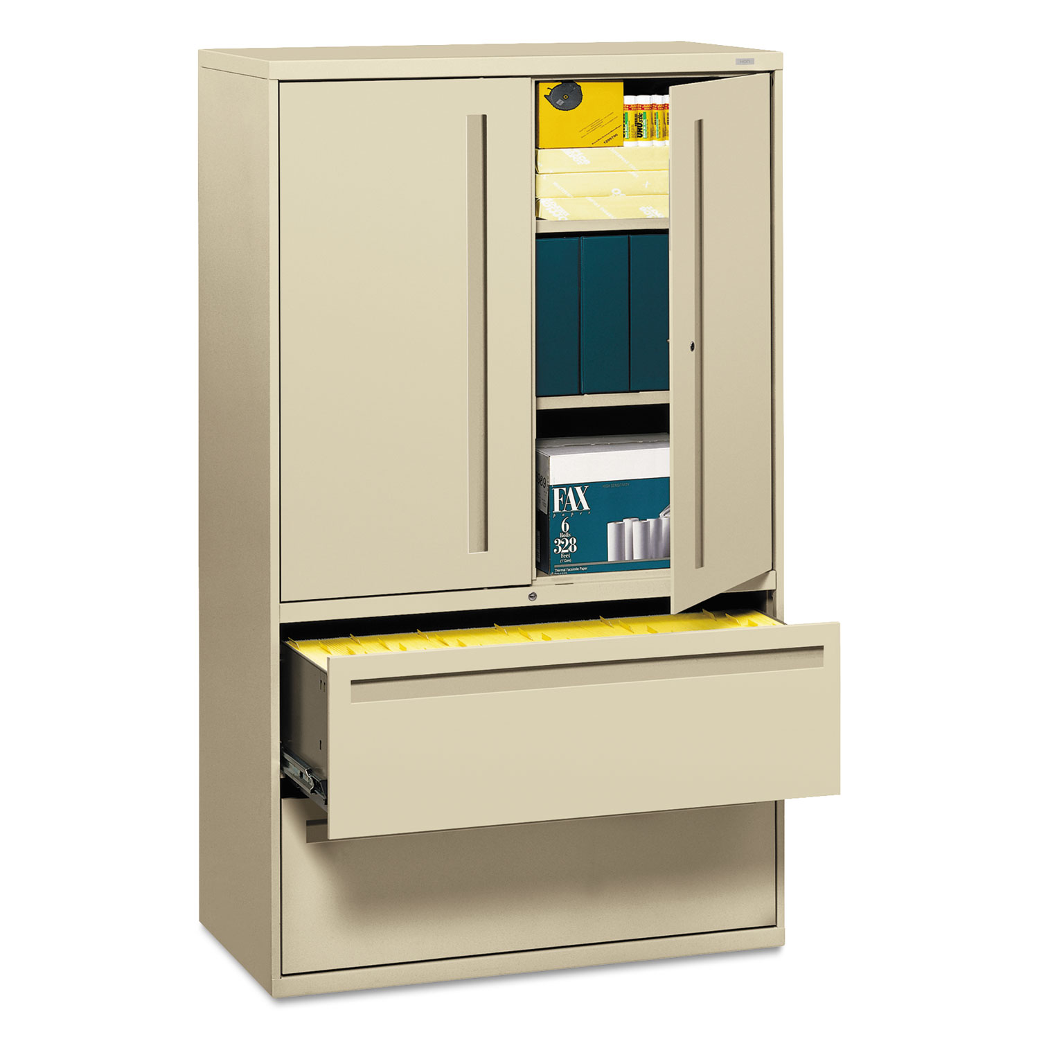 700 Series Lateral File w/Storage Cabinet, 42w x 19-1/4d, Putty